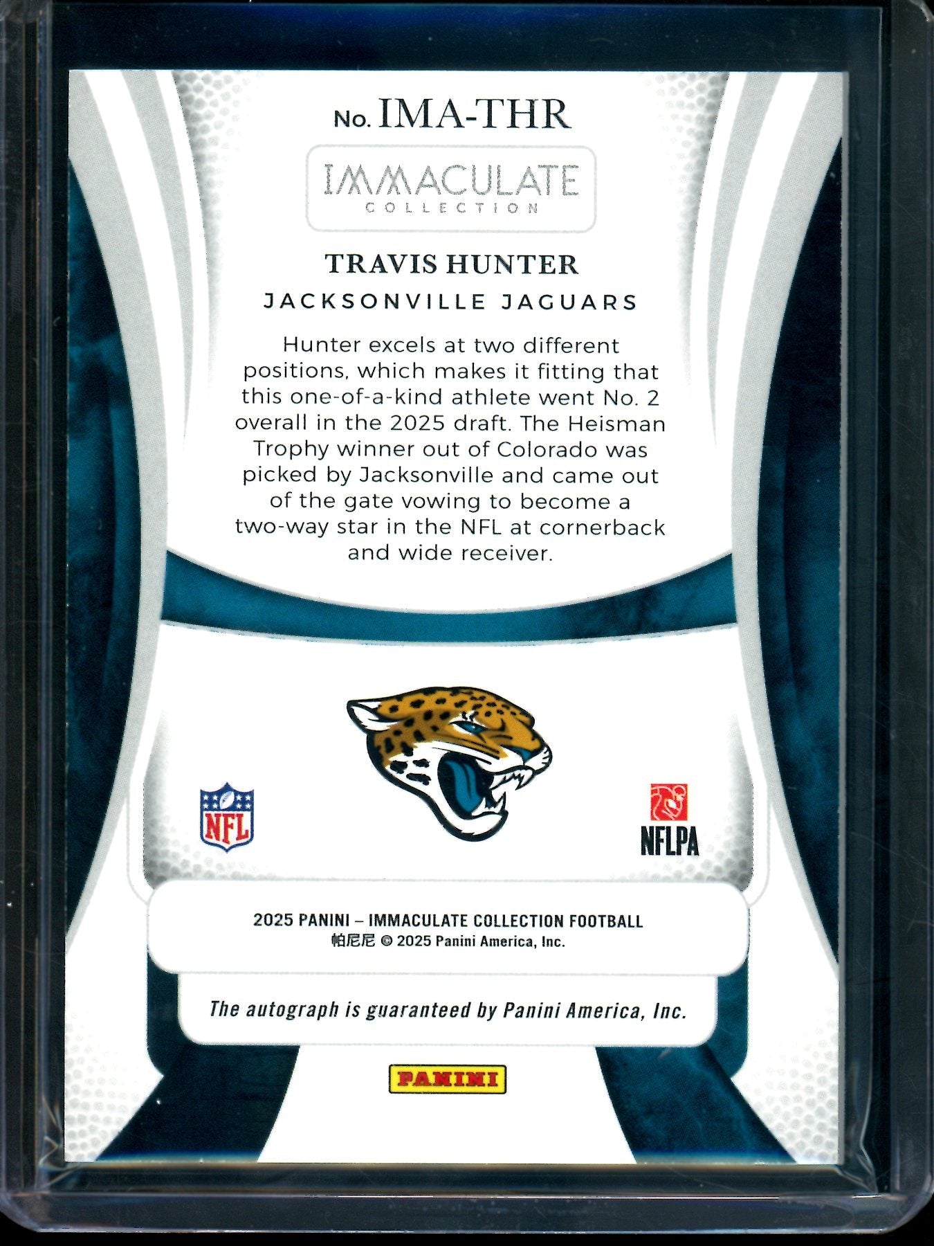 2025 Panini Immaculate Travis Hunter Autograph Draft Picks Moments /49 Jaguars