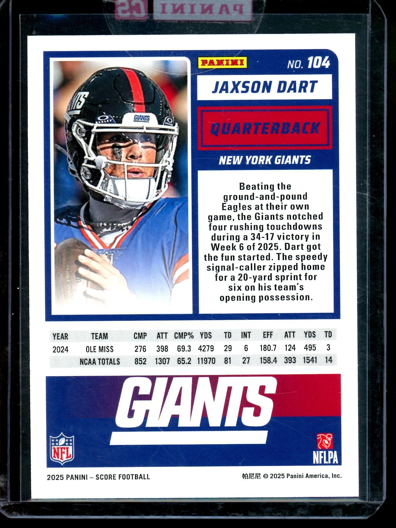 2025 Panini Score Jaxson Dart Variation Rookie Sealed Giants