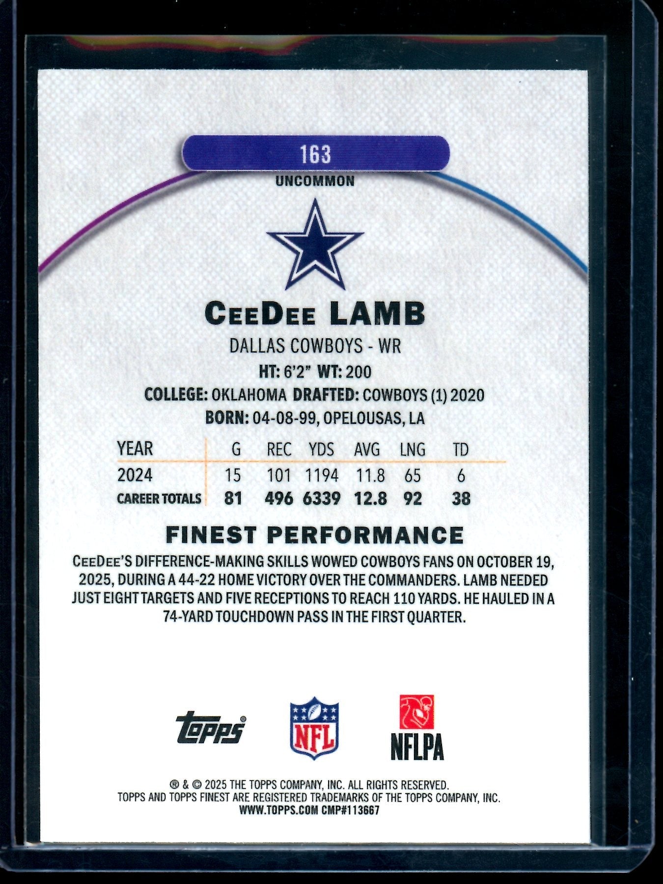 2025 Topps Finest CeeDee Lamb Blue X-Fractor /75 Cowboys