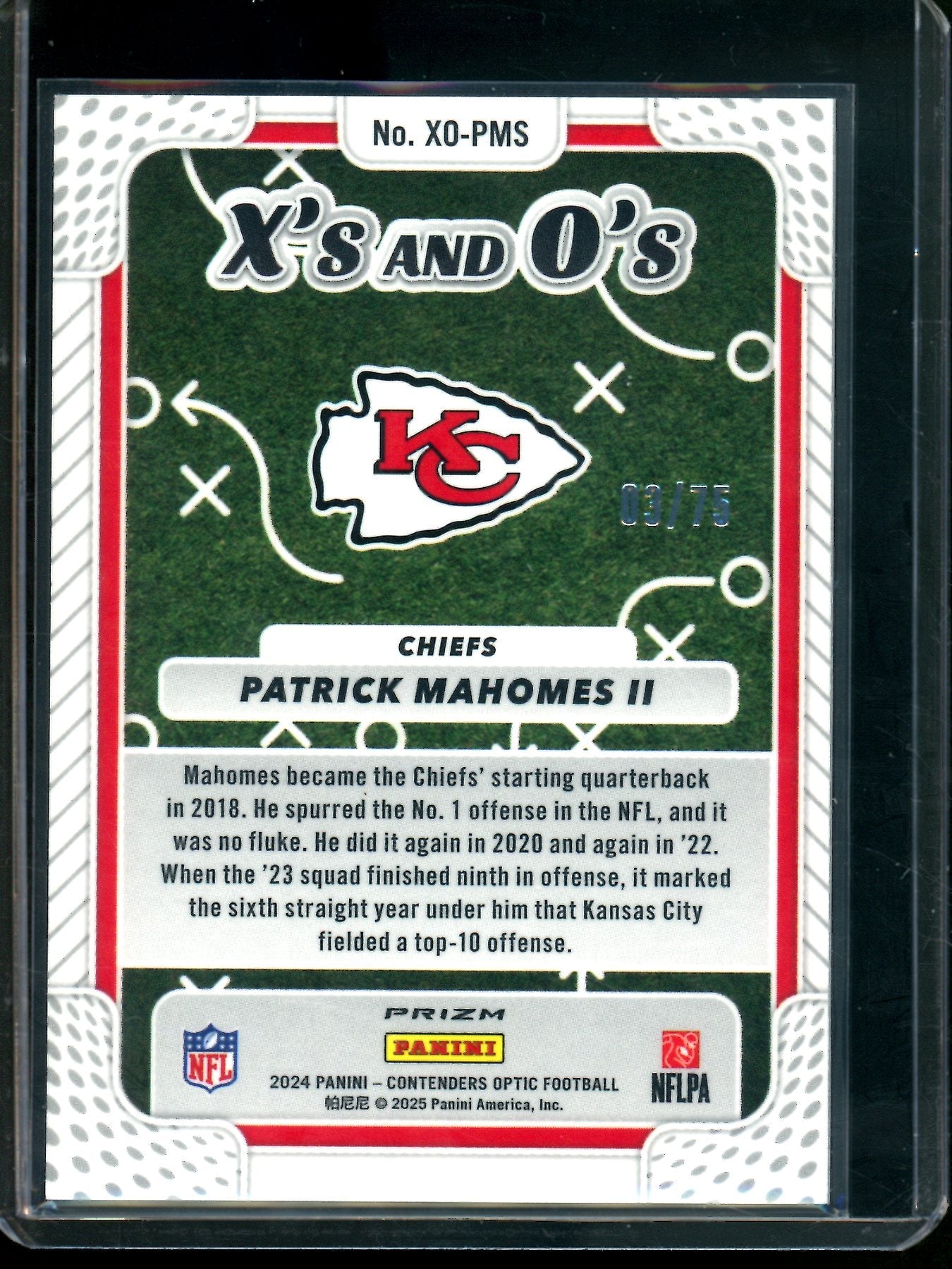 2024 Panini Contenders Optic Patrick Mahomes II X's and O's Pink /75 Chiefs