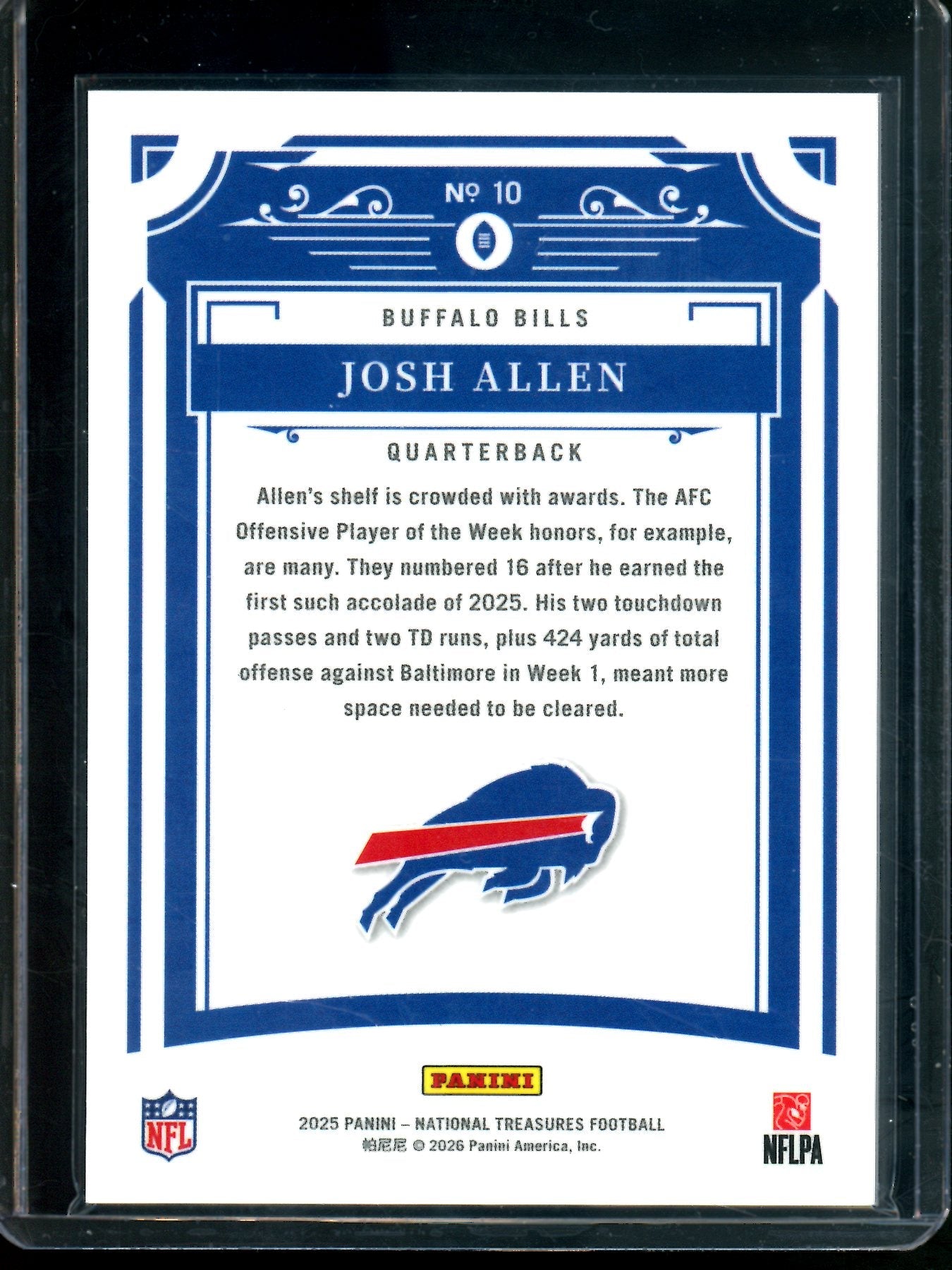 2025 Panini National Treasures Josh Allen /99 Bills