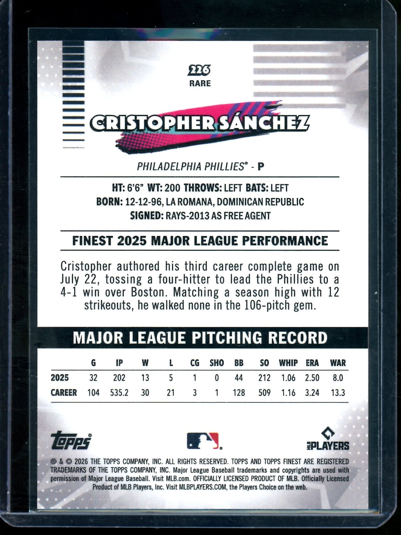 2026 Topps Finest Cristopher Sanchez Orange Rare Refractor /25 Phillies
