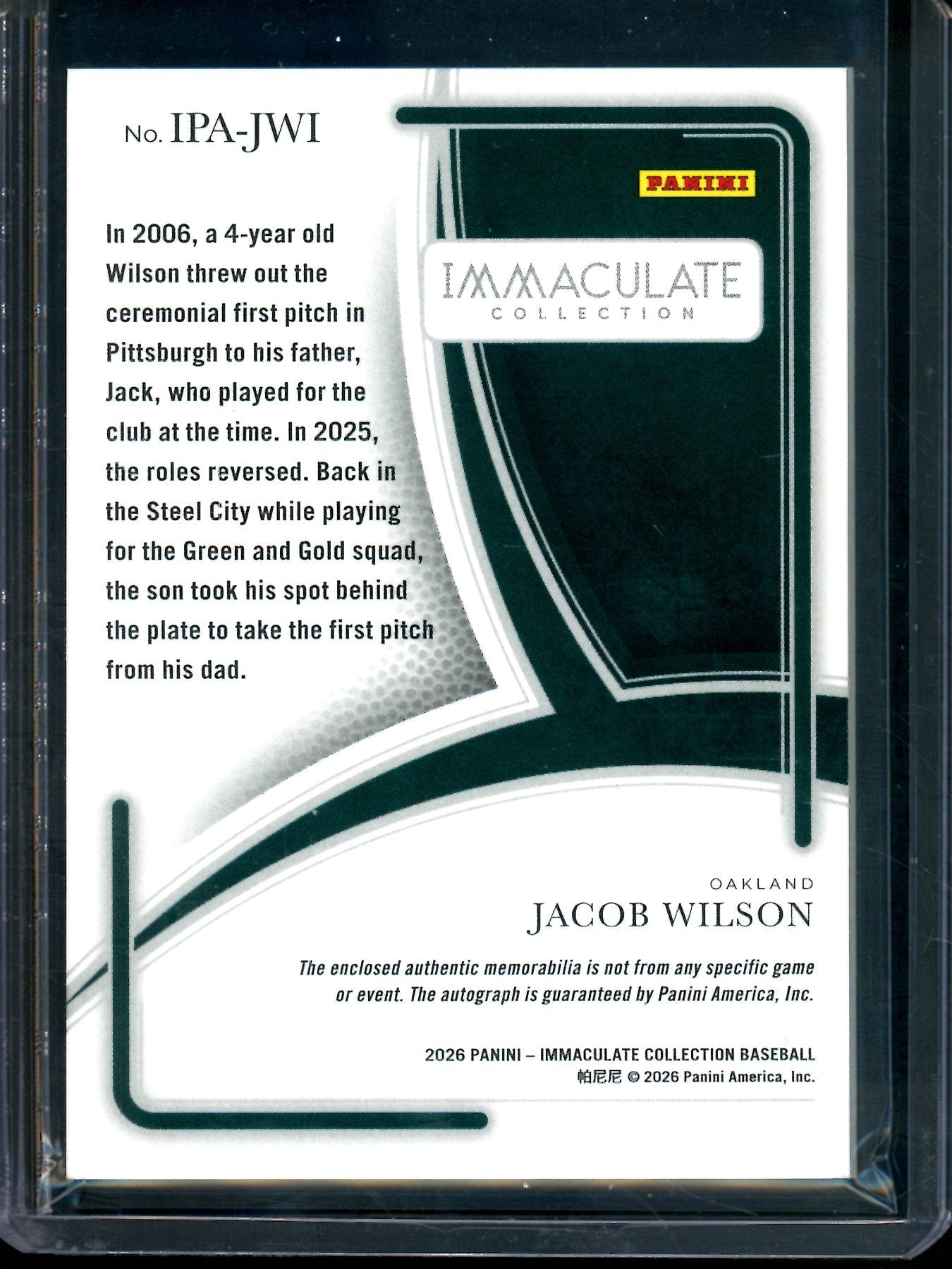 2026 Panini Immaculate Jacob Wilson Patch Autograph /99 Athletics