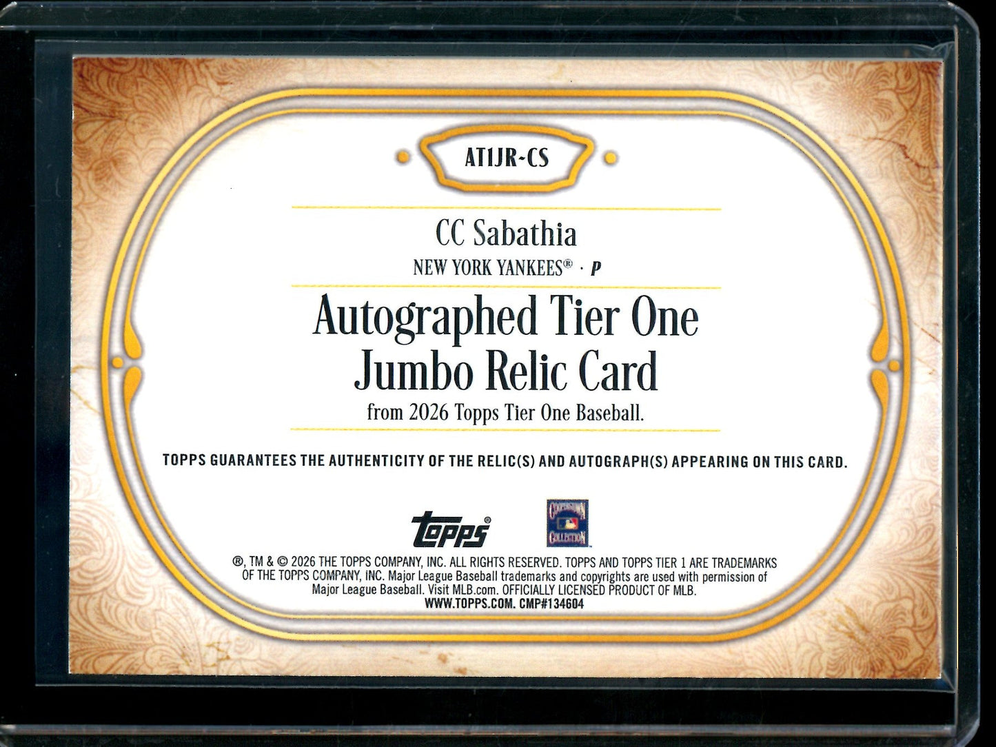 2026 Topps Tier One CC Sabathia Patch Autograph /99 Yankees
