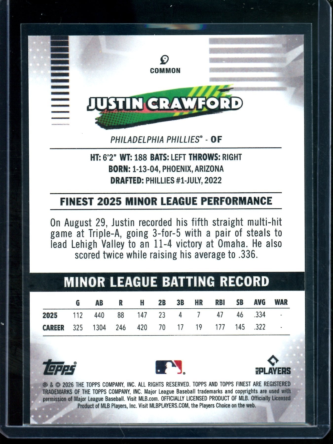 2026 Topps Finest Justin Crawford Gold Geometric Rookie /50 Phillies