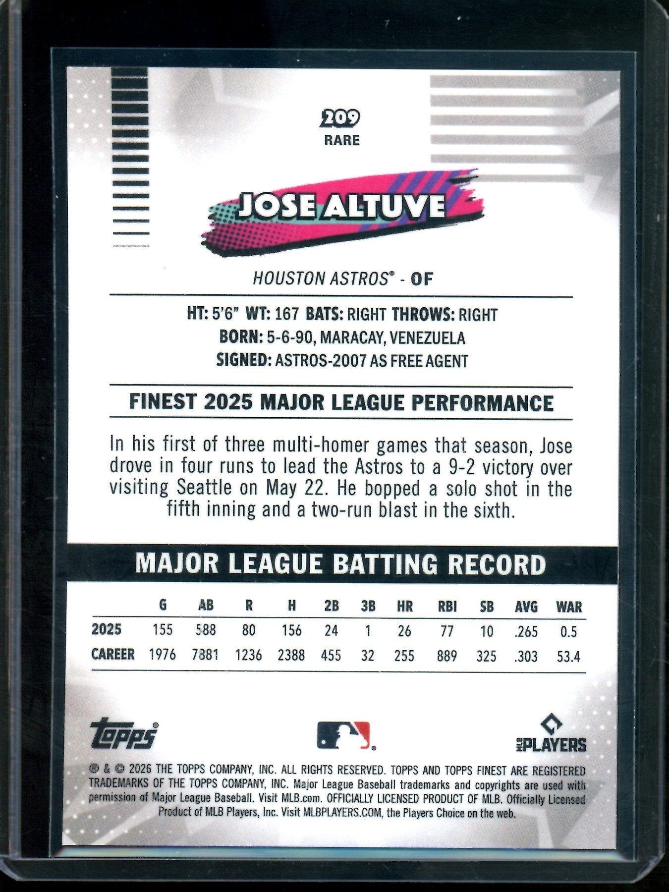 2026 Topps Finest Jose Altuve Gold Rare Geometric Refractor /50 Astros