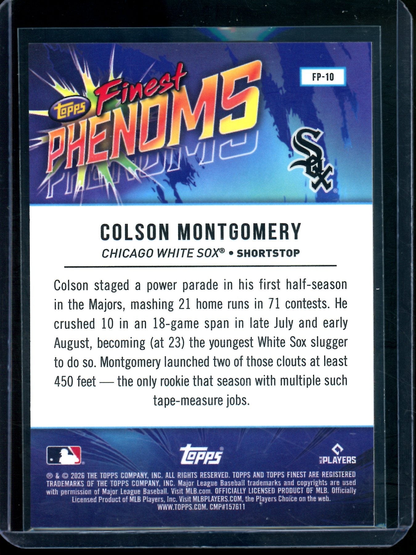2026 Topps Finest Colson Montgomery Finest Phenoms Rookie Gold Geometric /50 White Sox