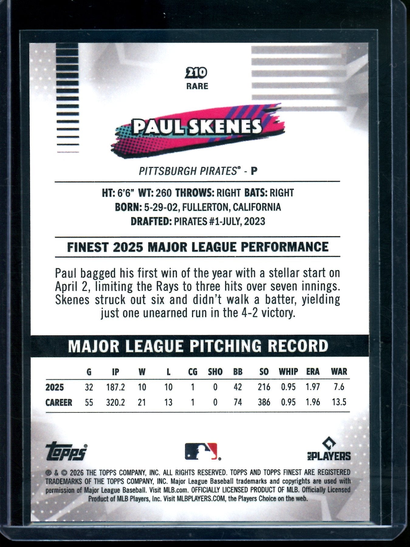 2026 Topps Finest Paul Skenes Rare Geometric Black Refractor /10 Pirates