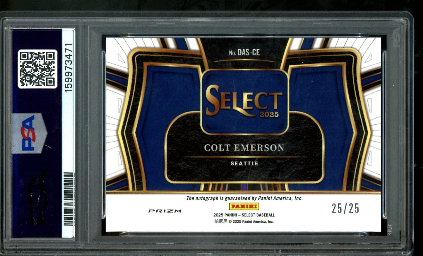 2025 Panini Select Colt Emerson Diamond Action Tie-Dye Autograph /25 PSA 8 Mariners - Trading Card Market