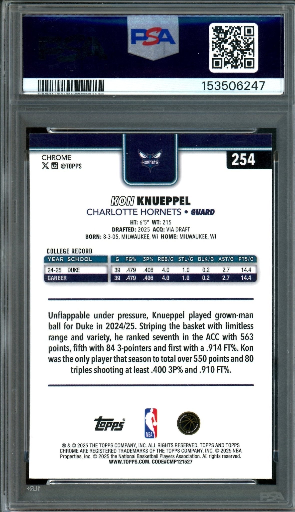 2025 Topps Chrome Kon Knueppel Wave Refractor Rookie PSA 9 Hornets - Trading Card Market