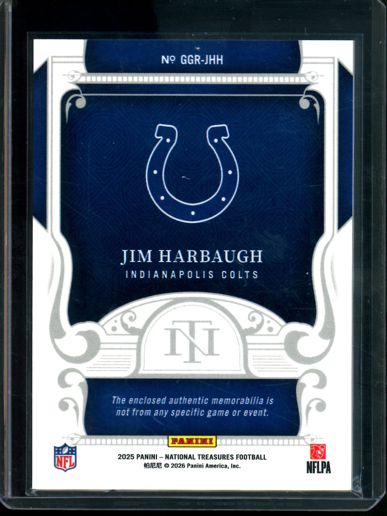 2025 Panini National Treasures Jim Harbaugh Game Gear Relic /99 Colts