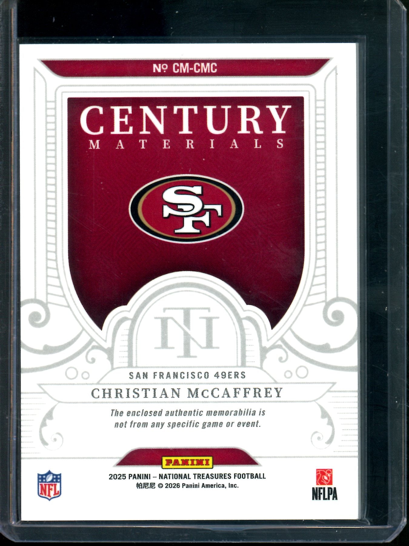 2025 Topps National Treasures Christian McCaffrey Century Materials Relic /25 49ers