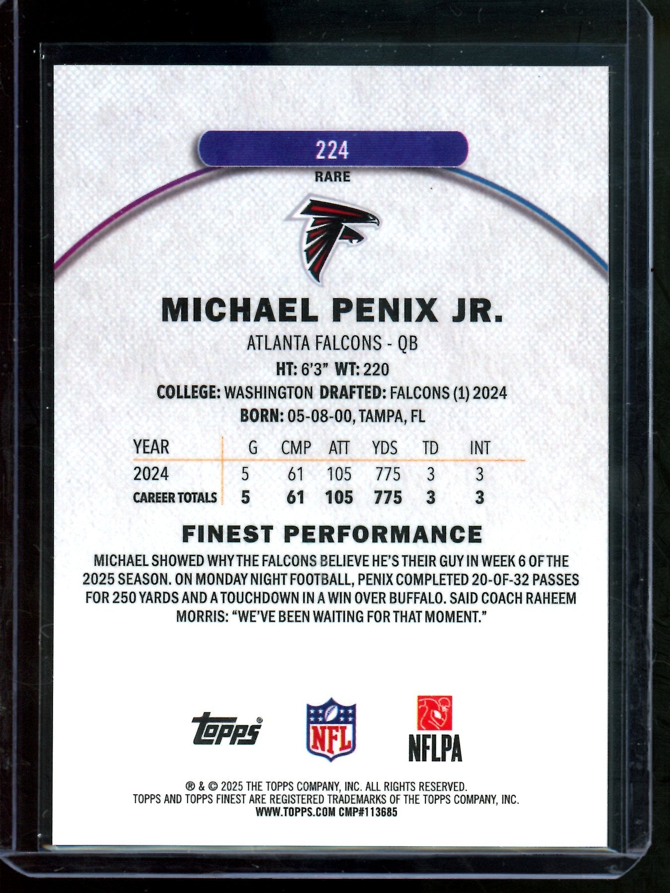 2025 Panini Finest Michael Penix Jr. Rare Red Geometric /3 Falcons