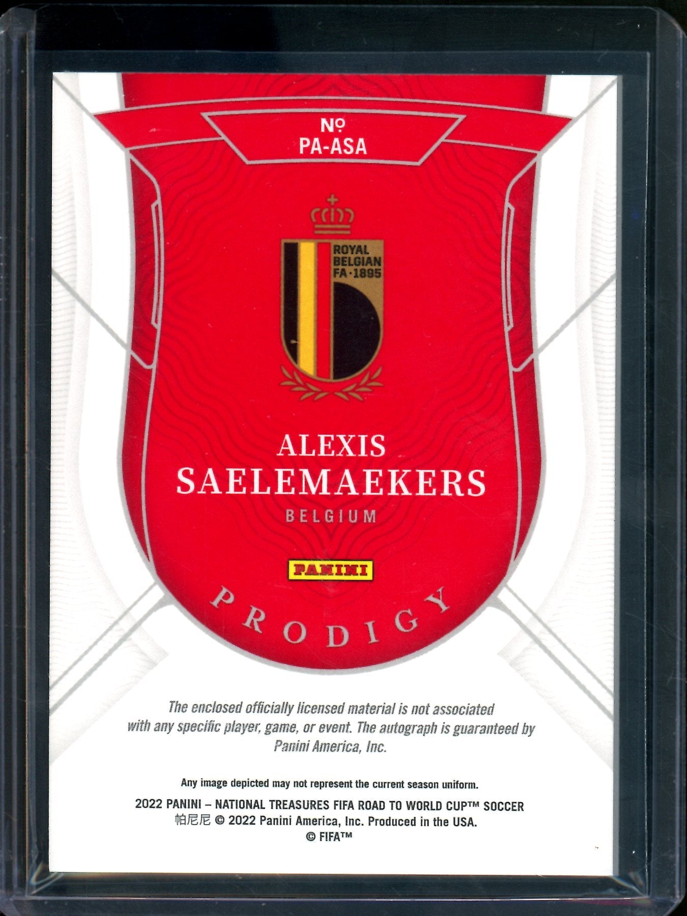 2022 Panini National Treasures Alexis Saelemaekers Prodigy Dual Patch Autograph /5 Belgium
