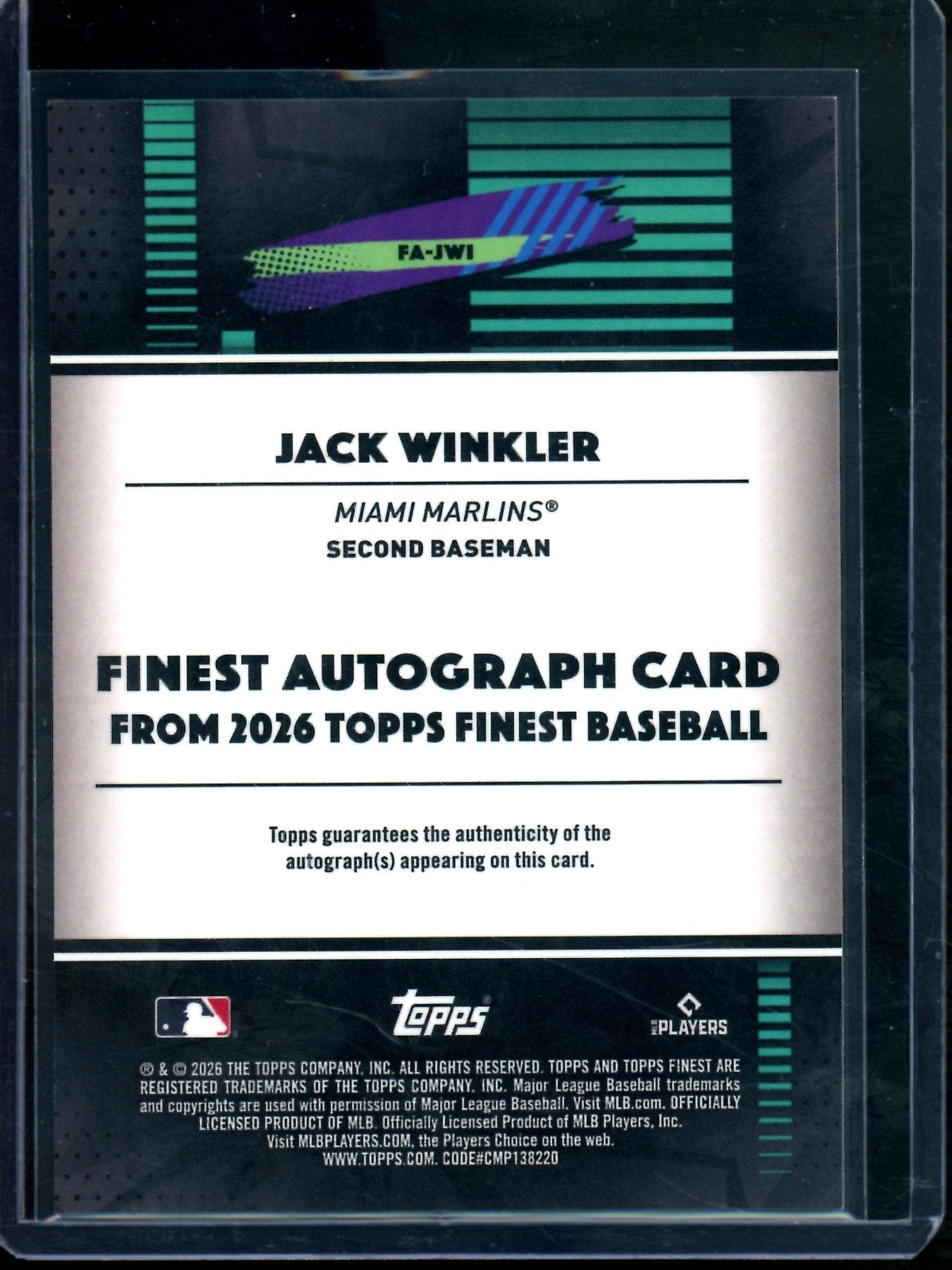 2026 Topps Finest Jack Winkler Red Geometric Refractor Autograph /5 Marlins