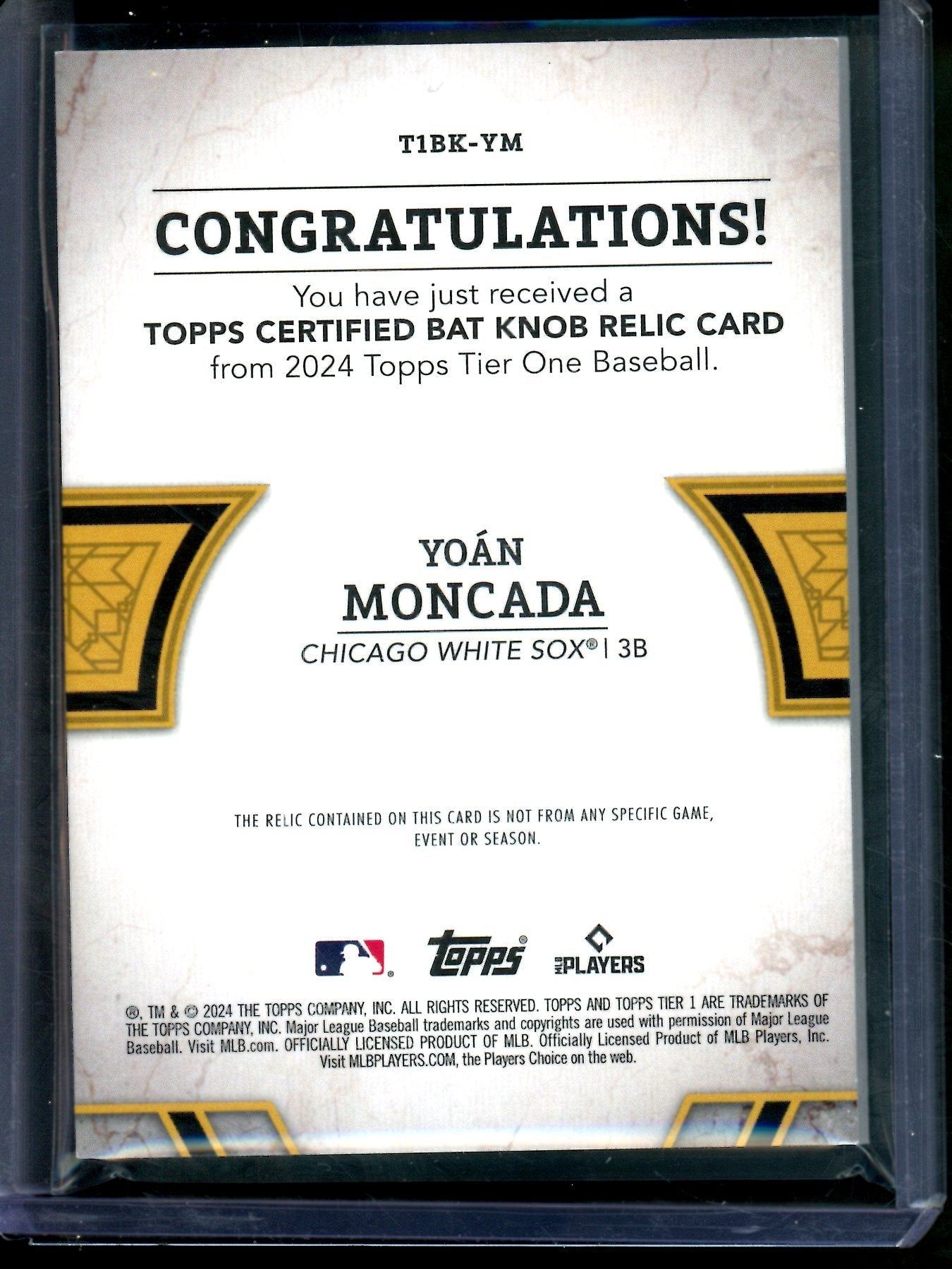 2024 Topps Tier One Yoan Moncada 1/1 Bat Knob Relic White Sox