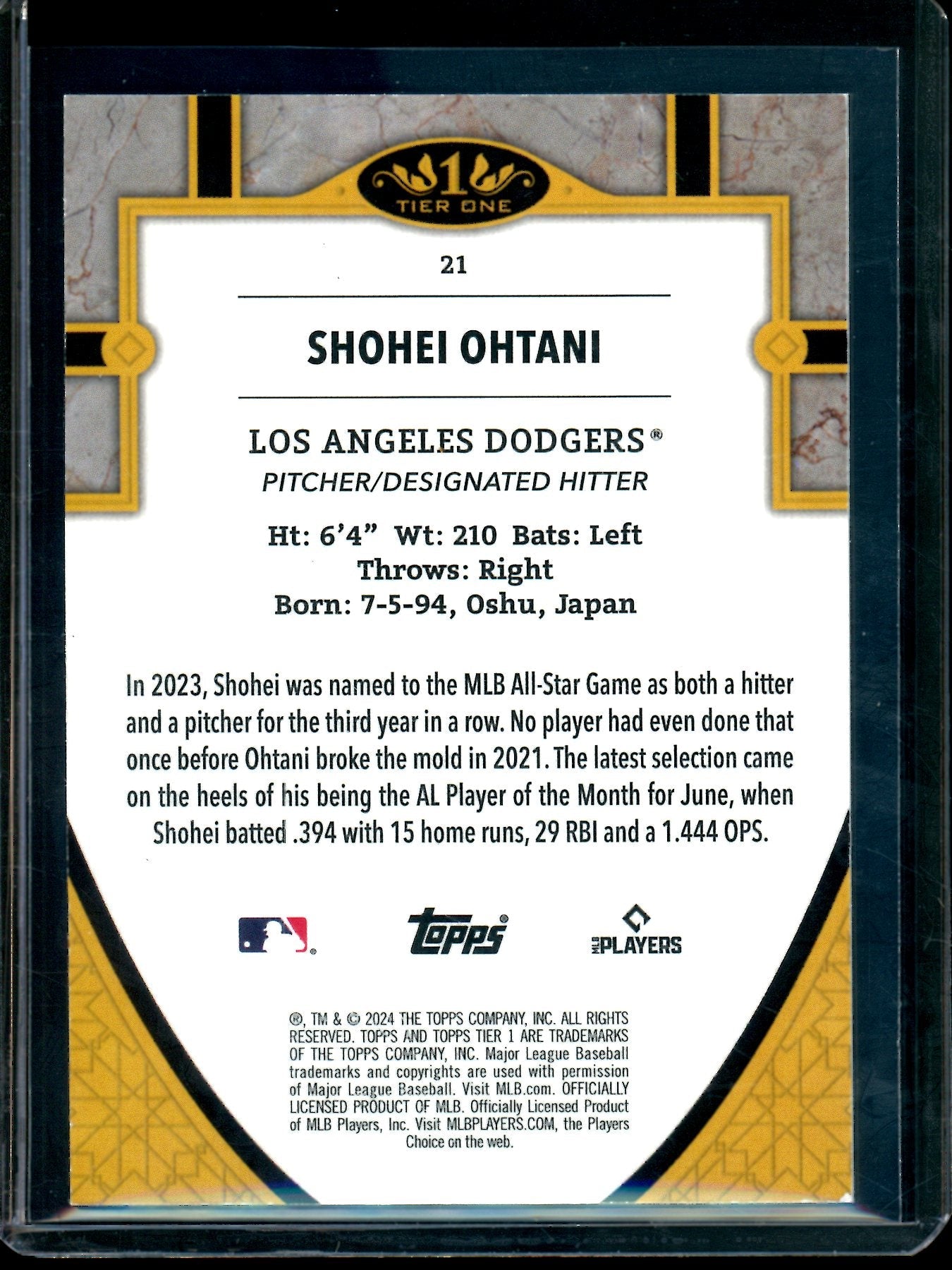 2024 Topps Tier One Shohei Ohtani /125 Dodgers