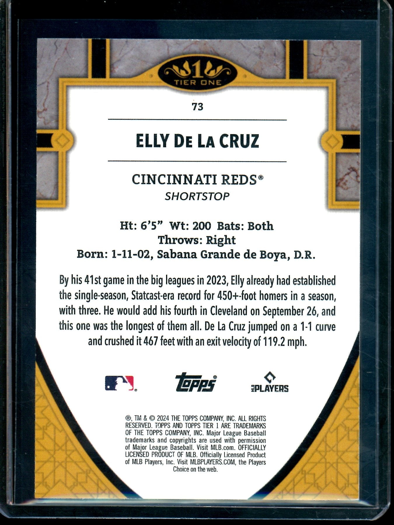 2024 Topps Tier One Elly De La Cruz Rookie Card Reds