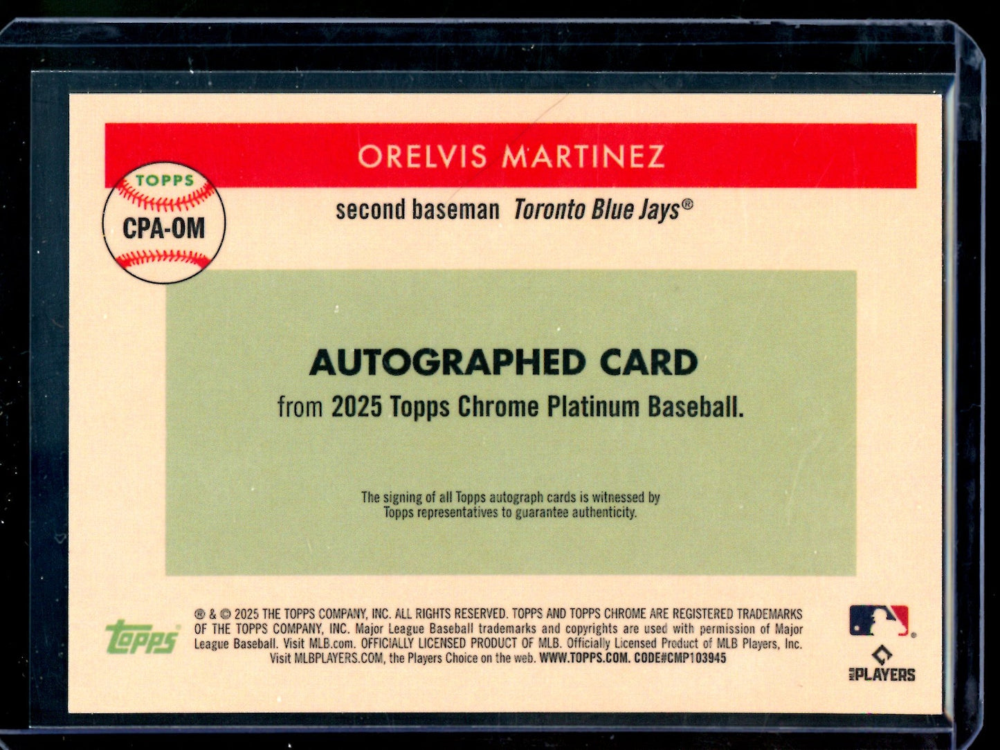 2025 Topps Platinum Orelvis Martinez Aqua Rookie Autograph /150 Blue Jays