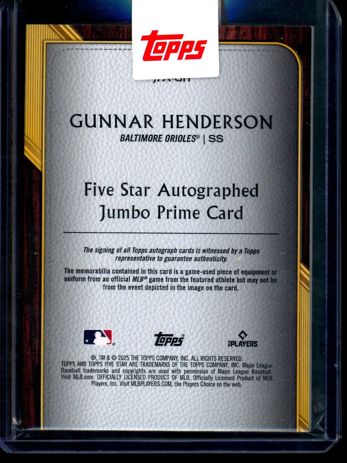 2025 Topps Five Star Gunnar Henderson Jumbo Prime Autograph Green /15 Orioles