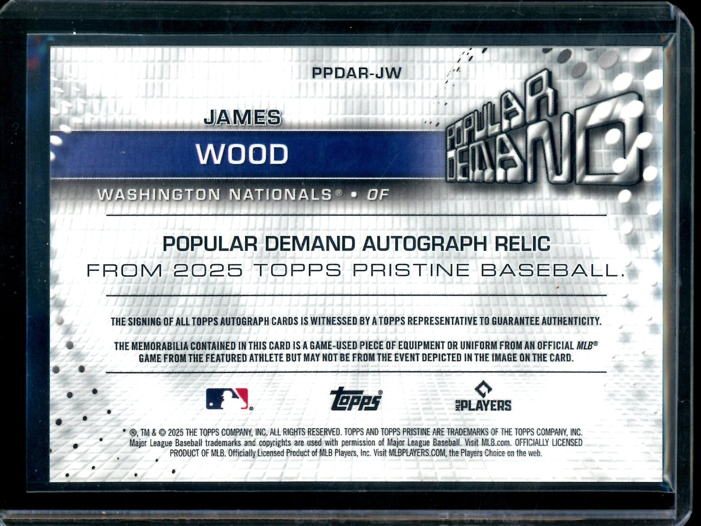 2025 Topps Pristine James Wood Popular Demand Rookie Patch Autograph /50 Nationals
