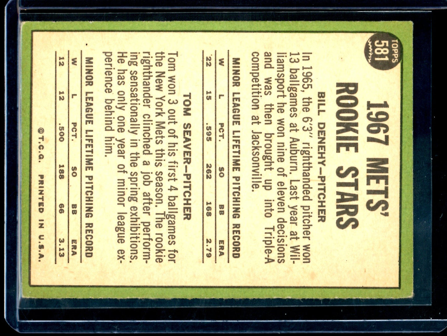 1967 Topps Tom Seaver / Bill Denehy Rookie Stars #581 Mets
