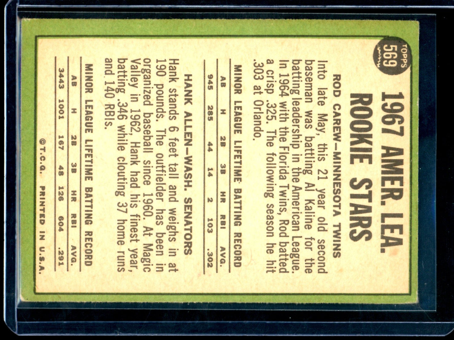 1967 Topps Rod Carew / Hank Allen Rookie Stars #569 Twins