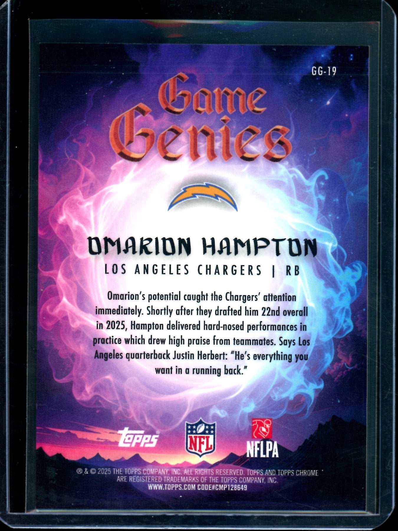 2025 Topps Chrome Omarion Hampton Genies Rookie Case Hit Chargers