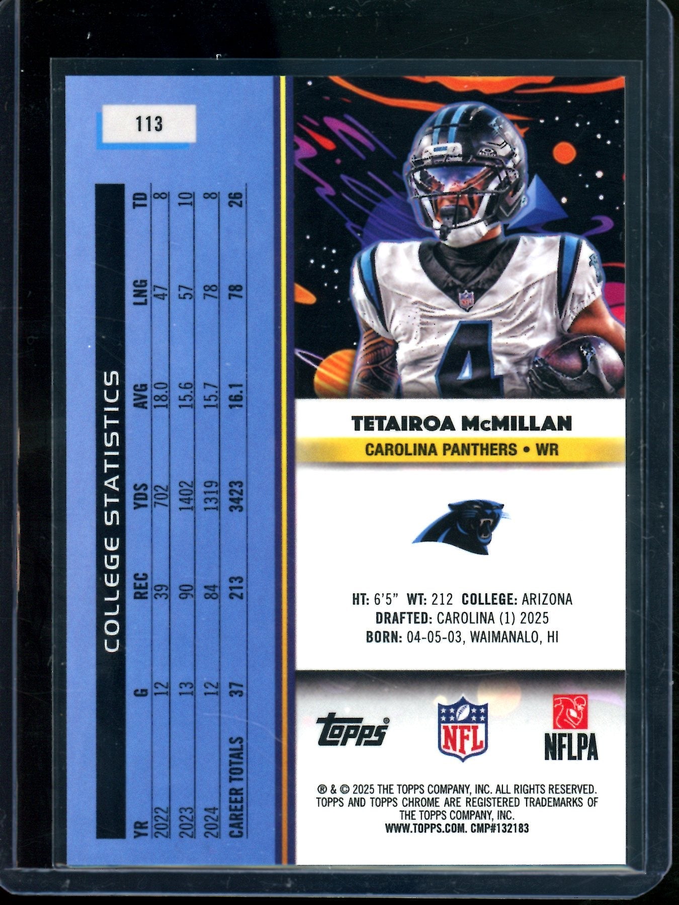 2025 Topps Chrome Cosmic Tetairoa Mcmillan Purple Rookie Refractor /150 Panthers