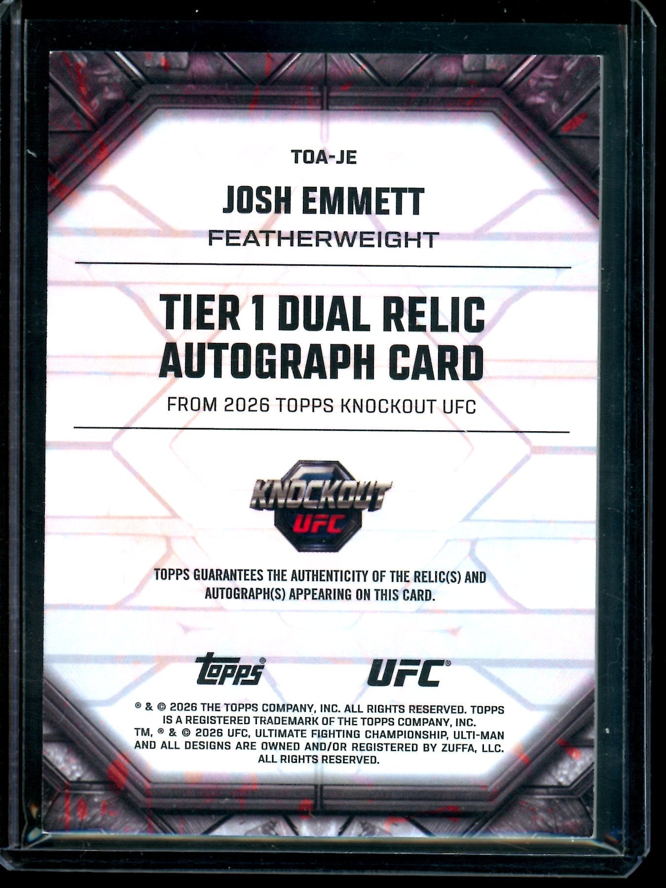 2026 Topps Knockout Josh Emmett Dual Patch Autograph /299