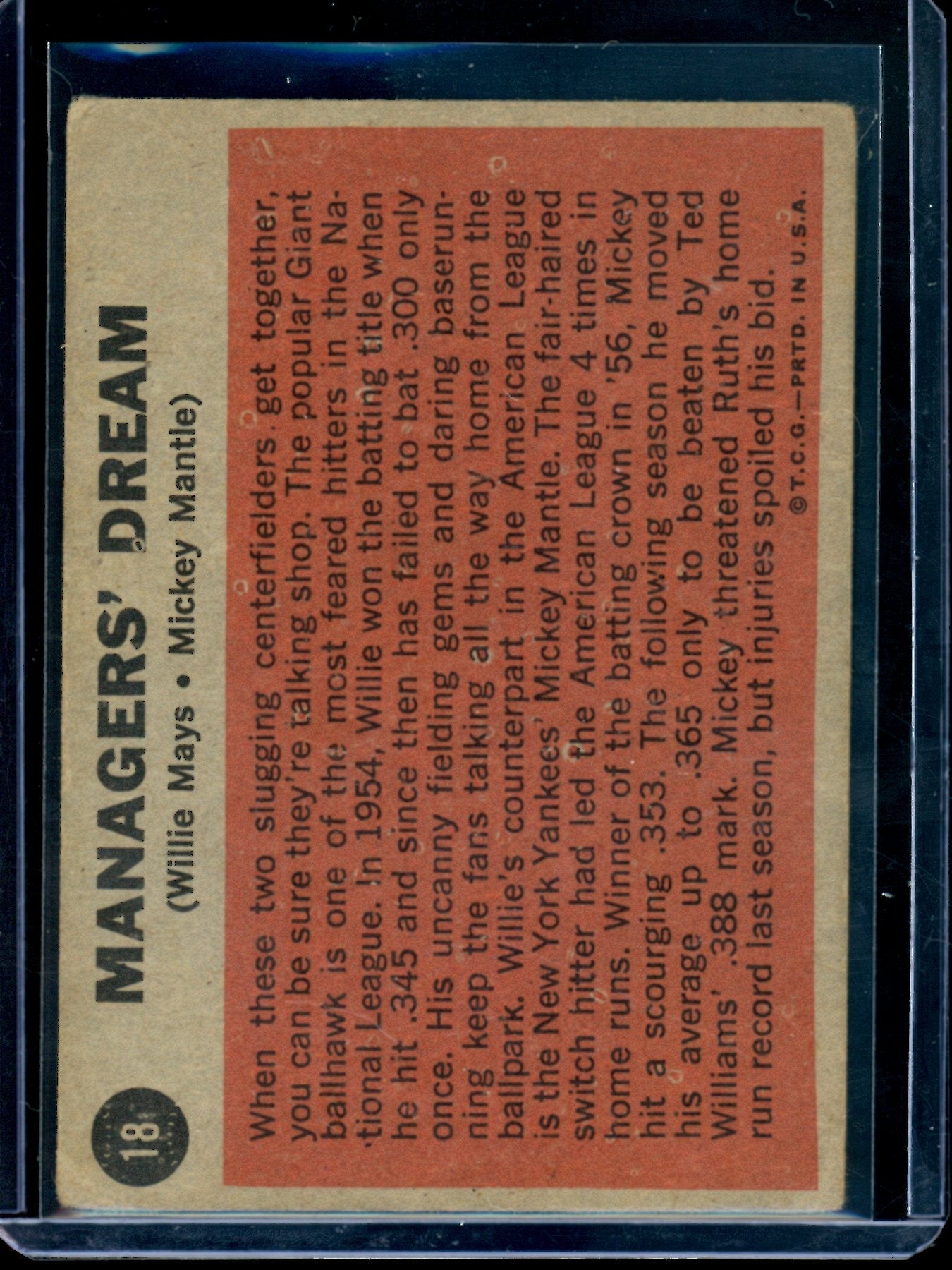1962 Topps Managers' Dream Mickey Mantle Willie Mays (A)
