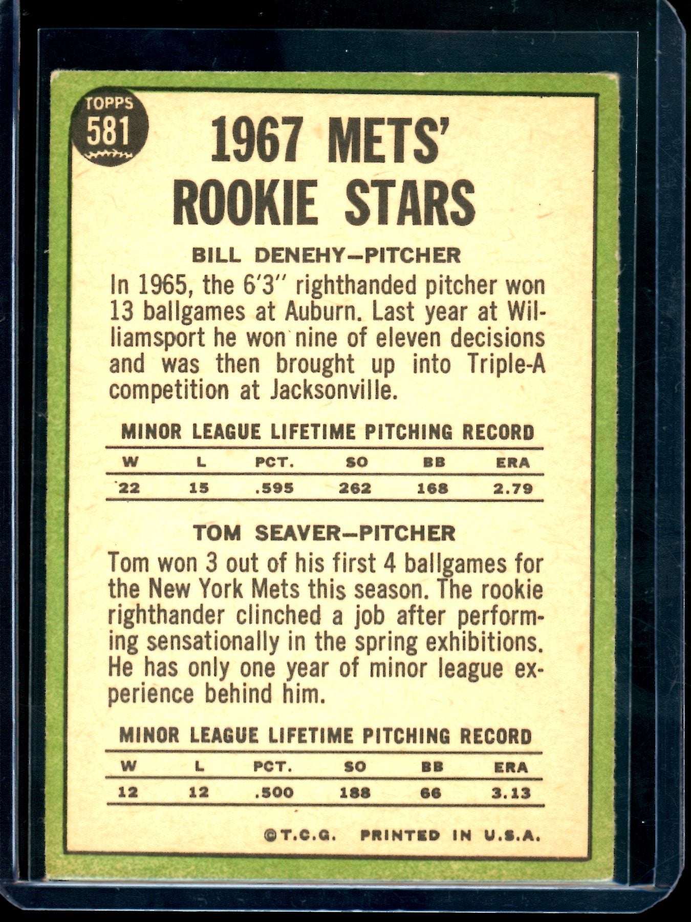 1967 Topps Tom Seaver / Bill Denehy 1967 Rookie Stars Mets (B)