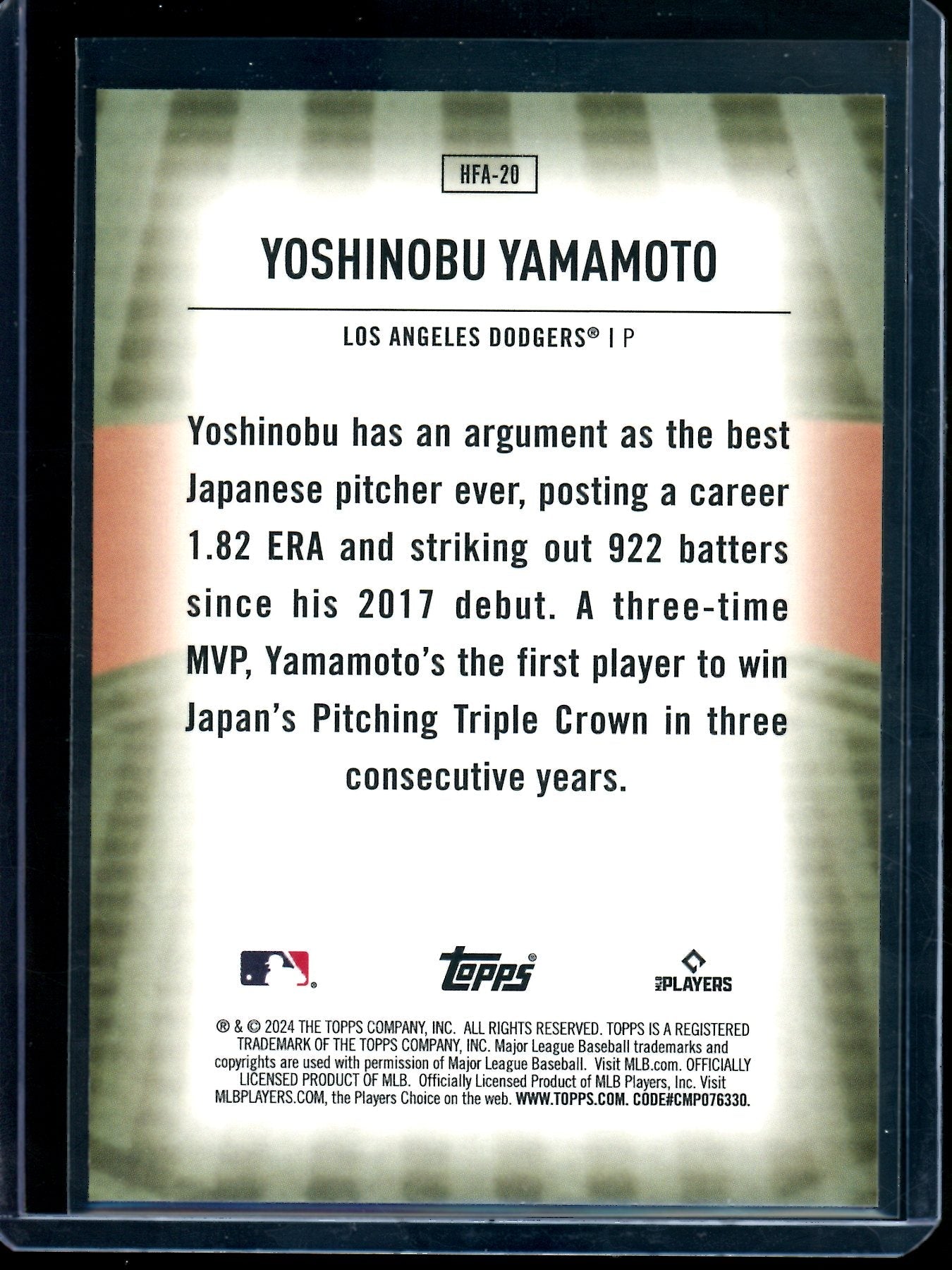 2024 Topps Flagship Yoshinobu Yamamoto Rookie Home Field Advantage SP Dodgers