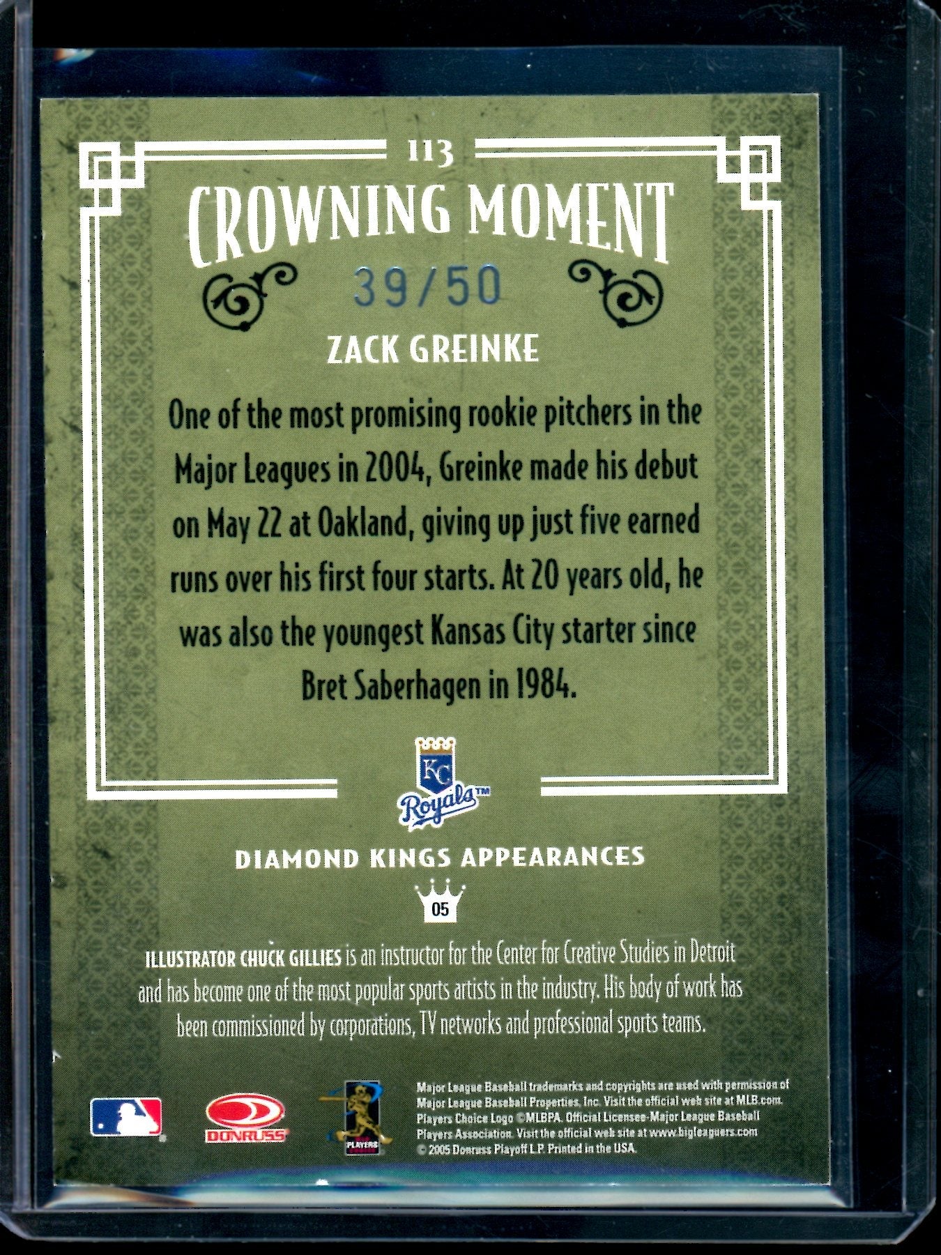 2005 Panini Donruss Zack Greinke Rookie Frame #113 /50 Royals