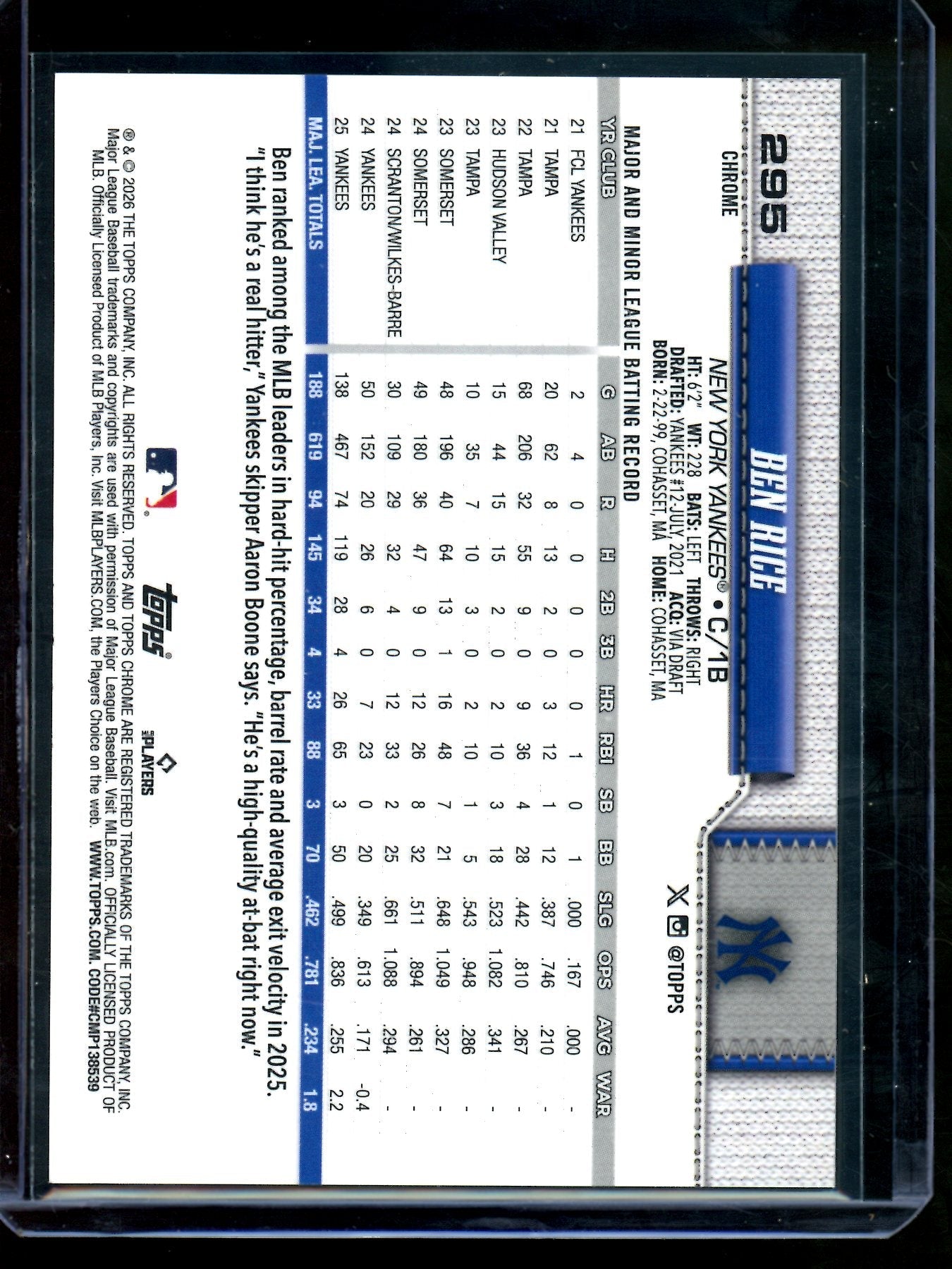 2026 Topps Chrome Ben Rice Purple Geometric Refractor /75