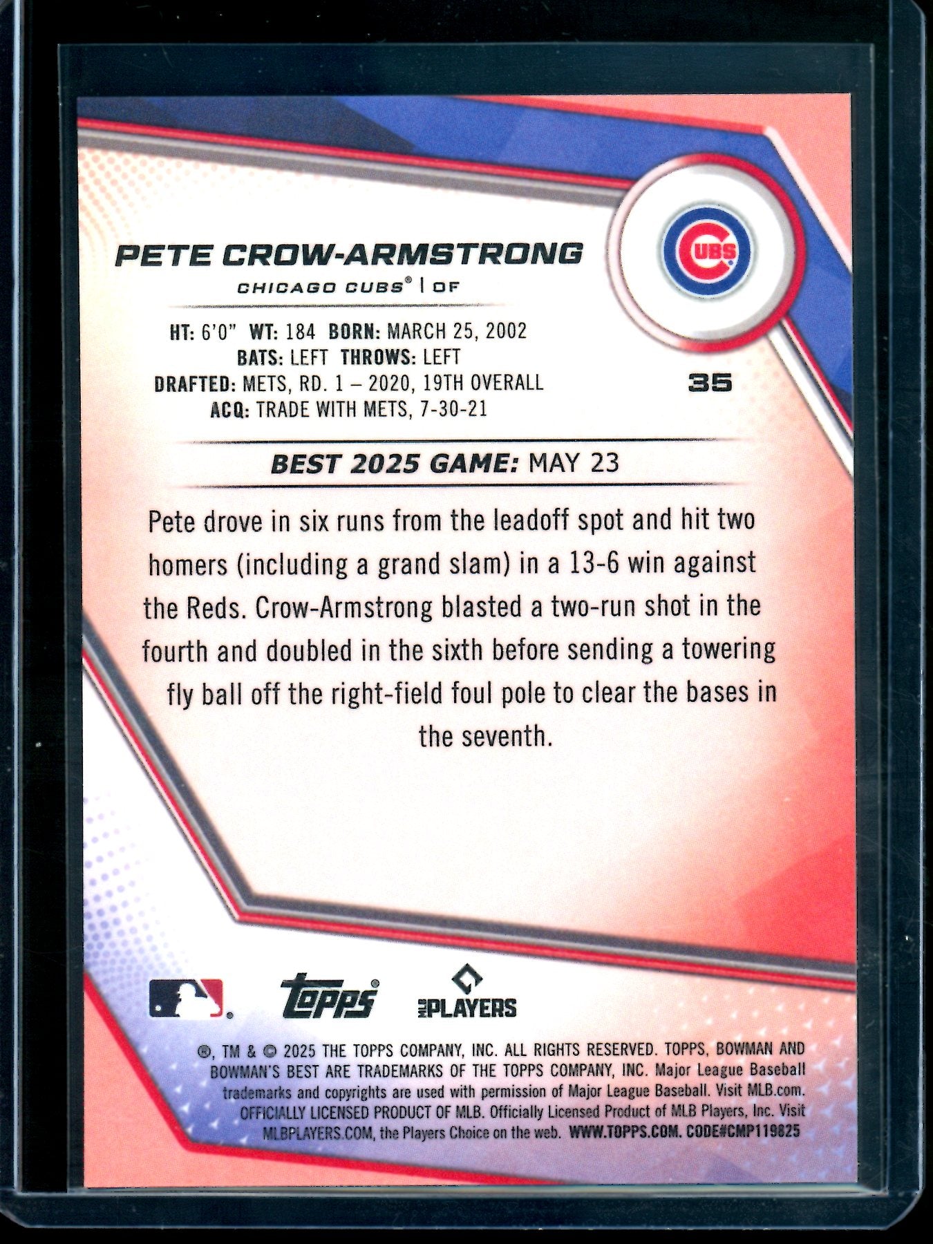 2025 Bowmans Best Pete Crow-Armstrong Gold Refractor /50 Cubs