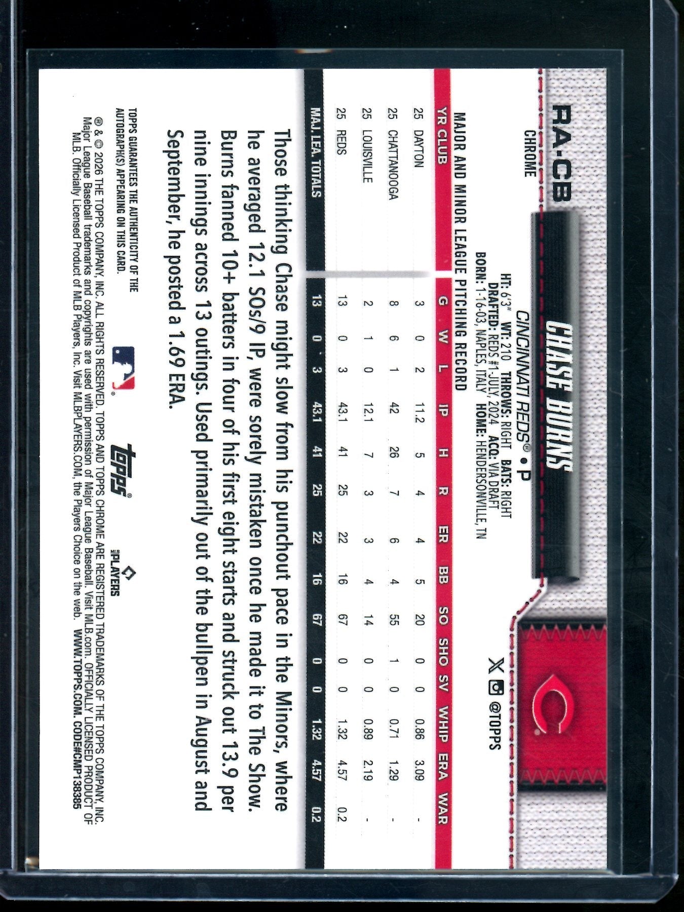 2026 Topps Chrome Chase Burns Rookie Autograph Reds
