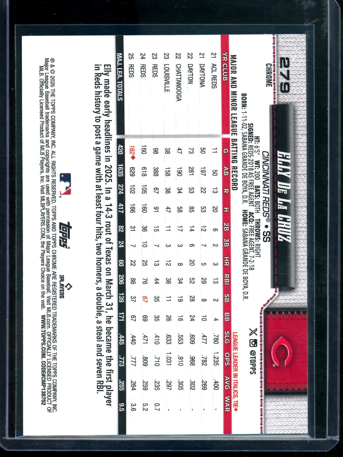2026 Topps Chrome Elly De La Cruz Image Variation Refractor Reds