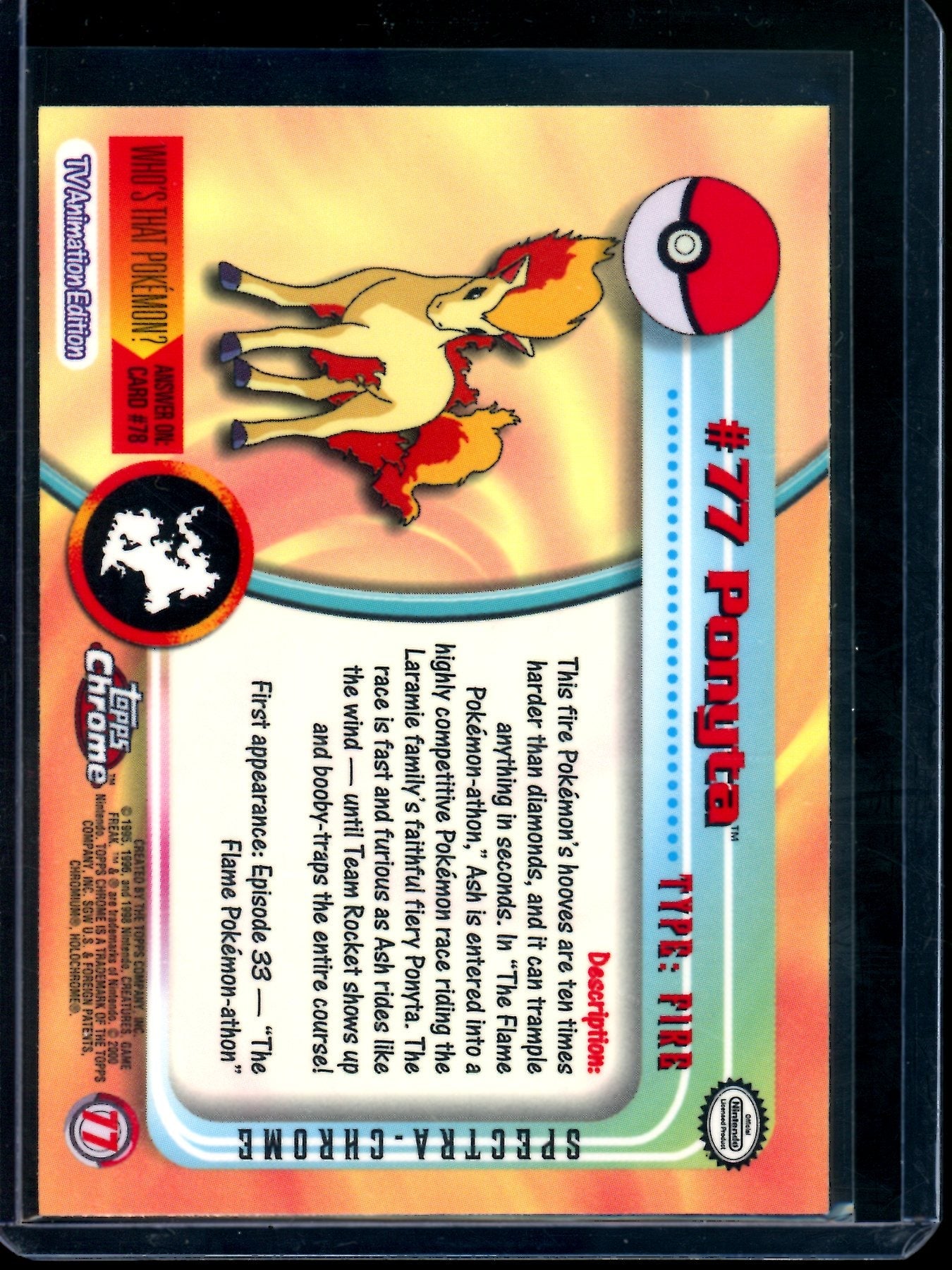 1999 Topps TV Animation Edition Ponyta #77 Spectra Chrome Refractor