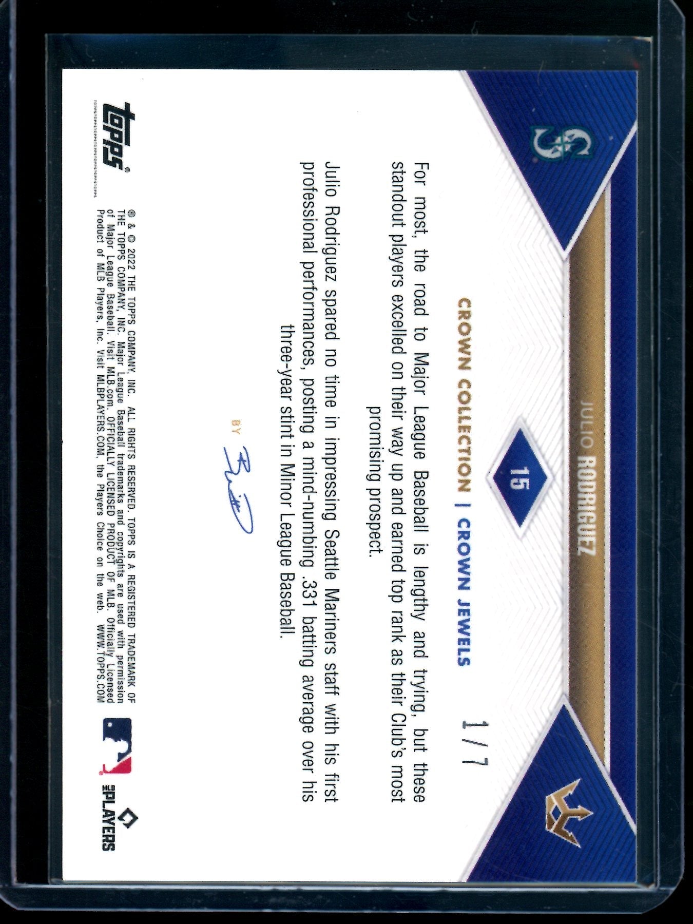 2022 Topps Crown Collection Julio Rodriguez Crown Jewels Rookie /7 Mariners