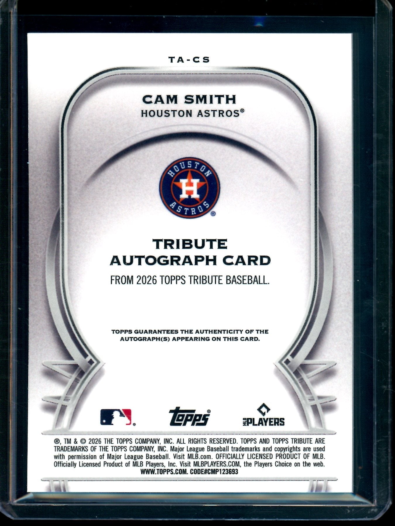 2026 Topps Tribute Cam Smith Rookie Autograph /199 Astros