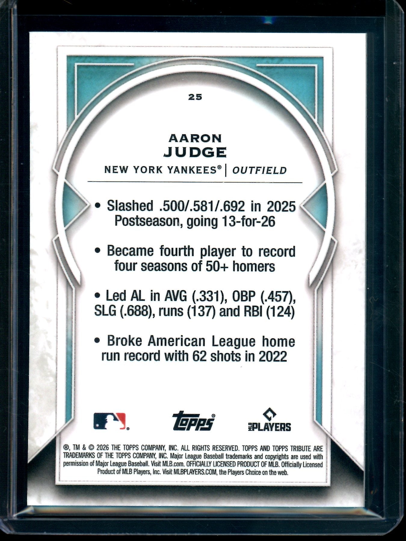 2026 Topps Tribute Aaron Judge Pink Refractor /10 Yankees