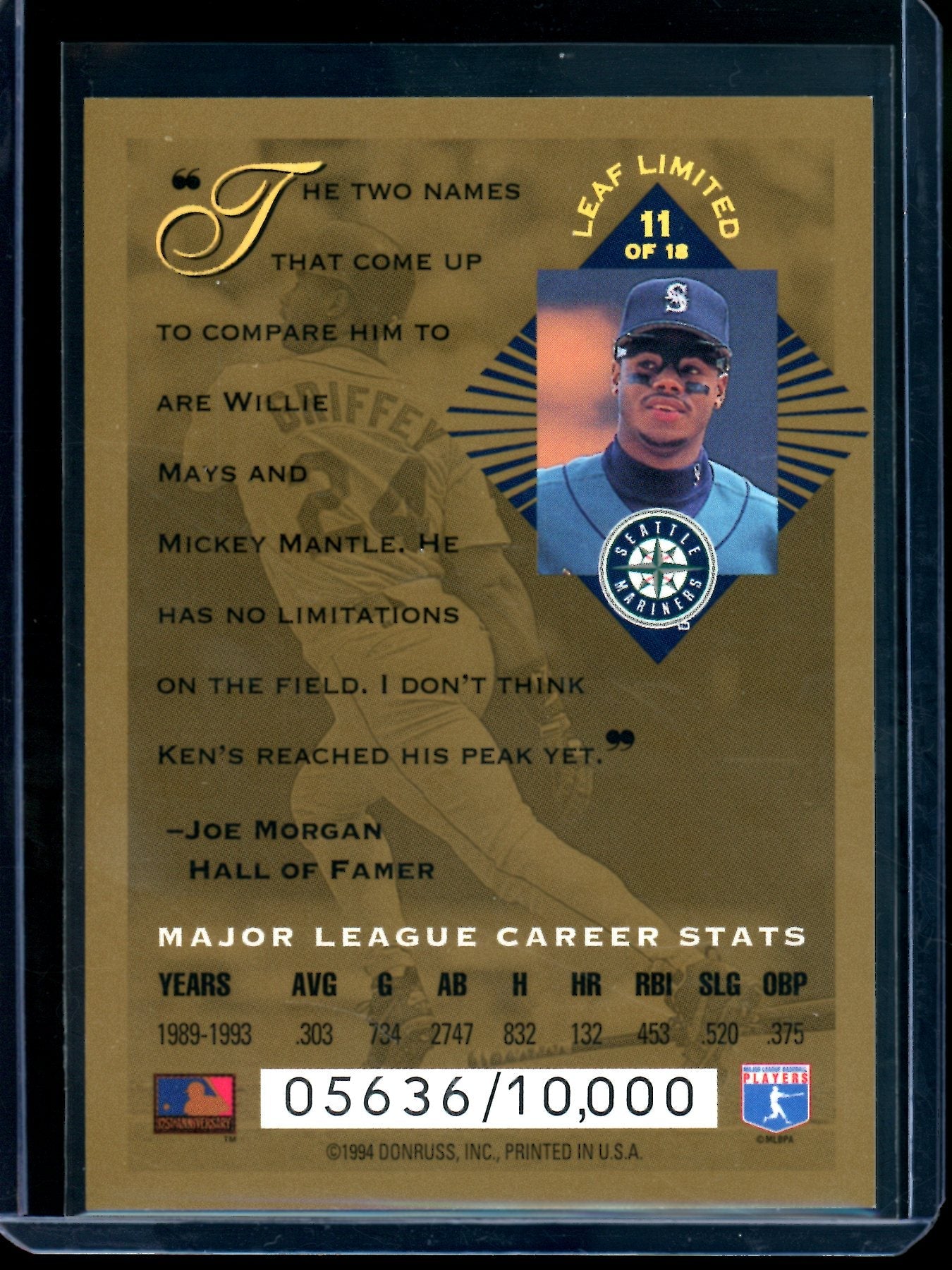 1994 Leaf Limited Ken Griffey Jr Gold /10,000 Mariners