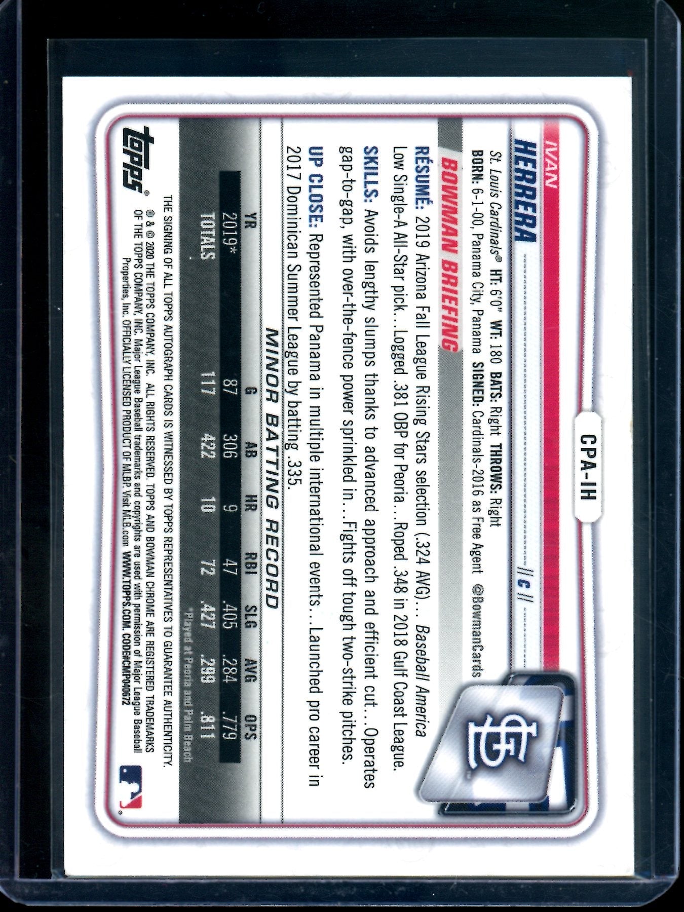 2020 Bowman Chrome Ivan Herrera 1st Autograph Cardinals