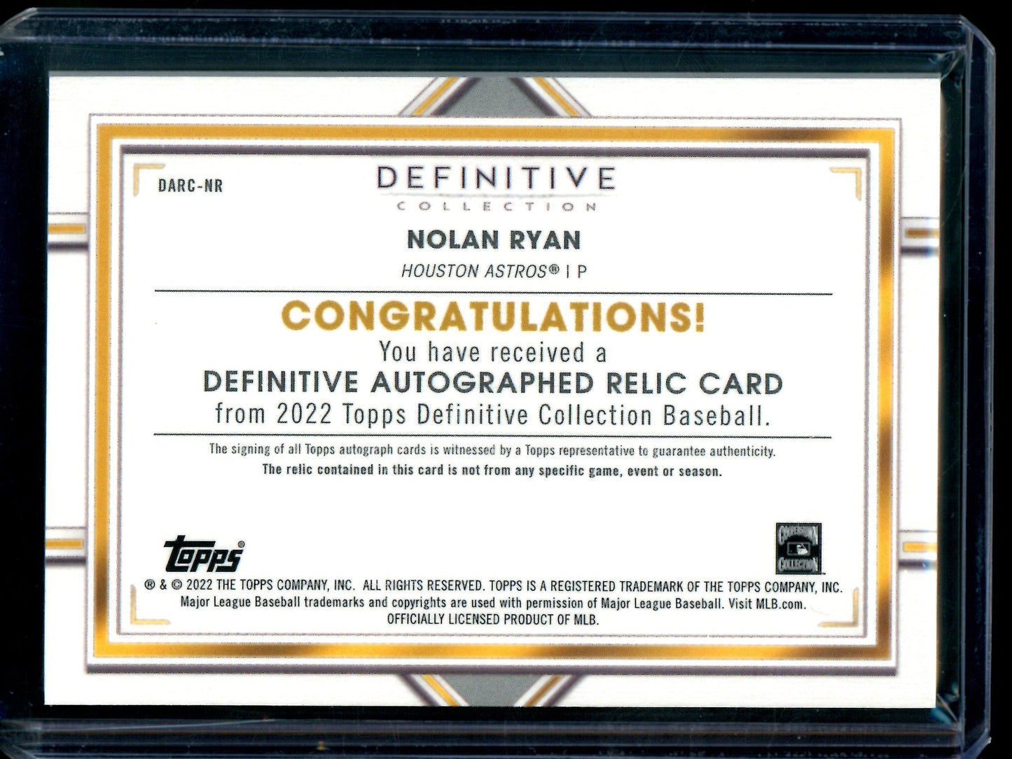 2022 Topps Definitive Nolan Ryan Patch Autograph /40 Astros