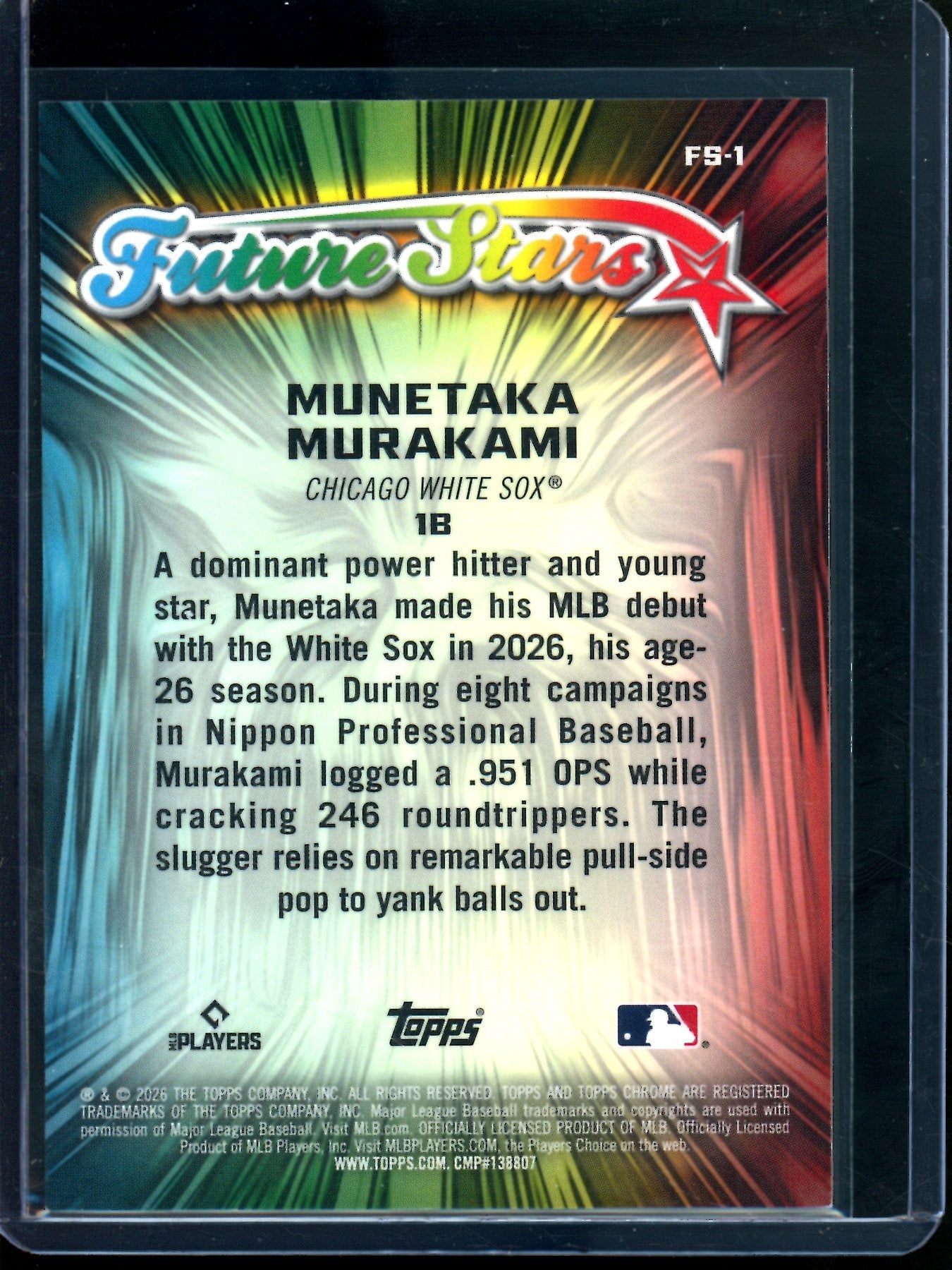 2026 Topps Chrome Munetaka Murakami Future Stars Gold Rookie /50 White Sox