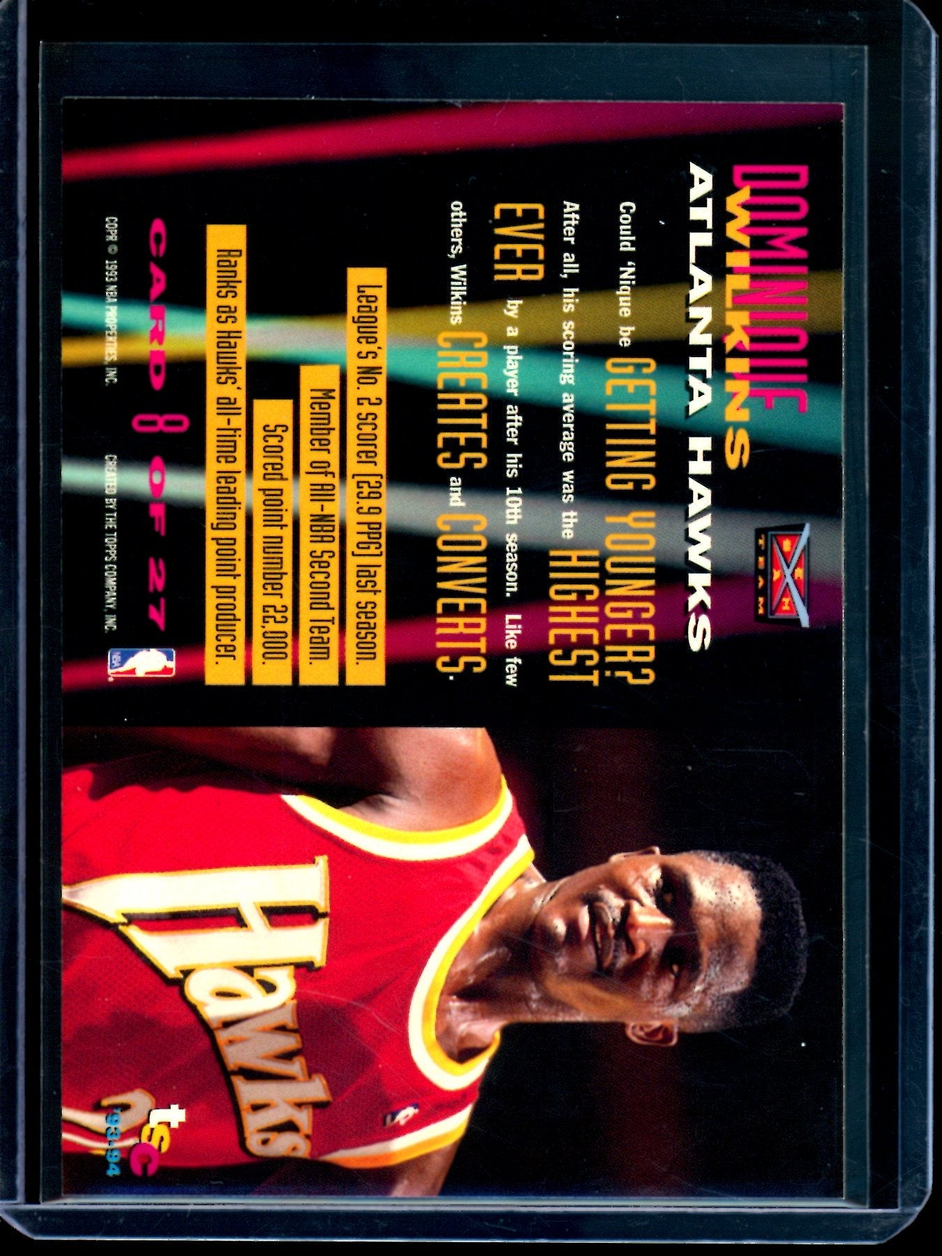 1993 Topps Stadium Club Dominique Wilkins Beam Team Hawks