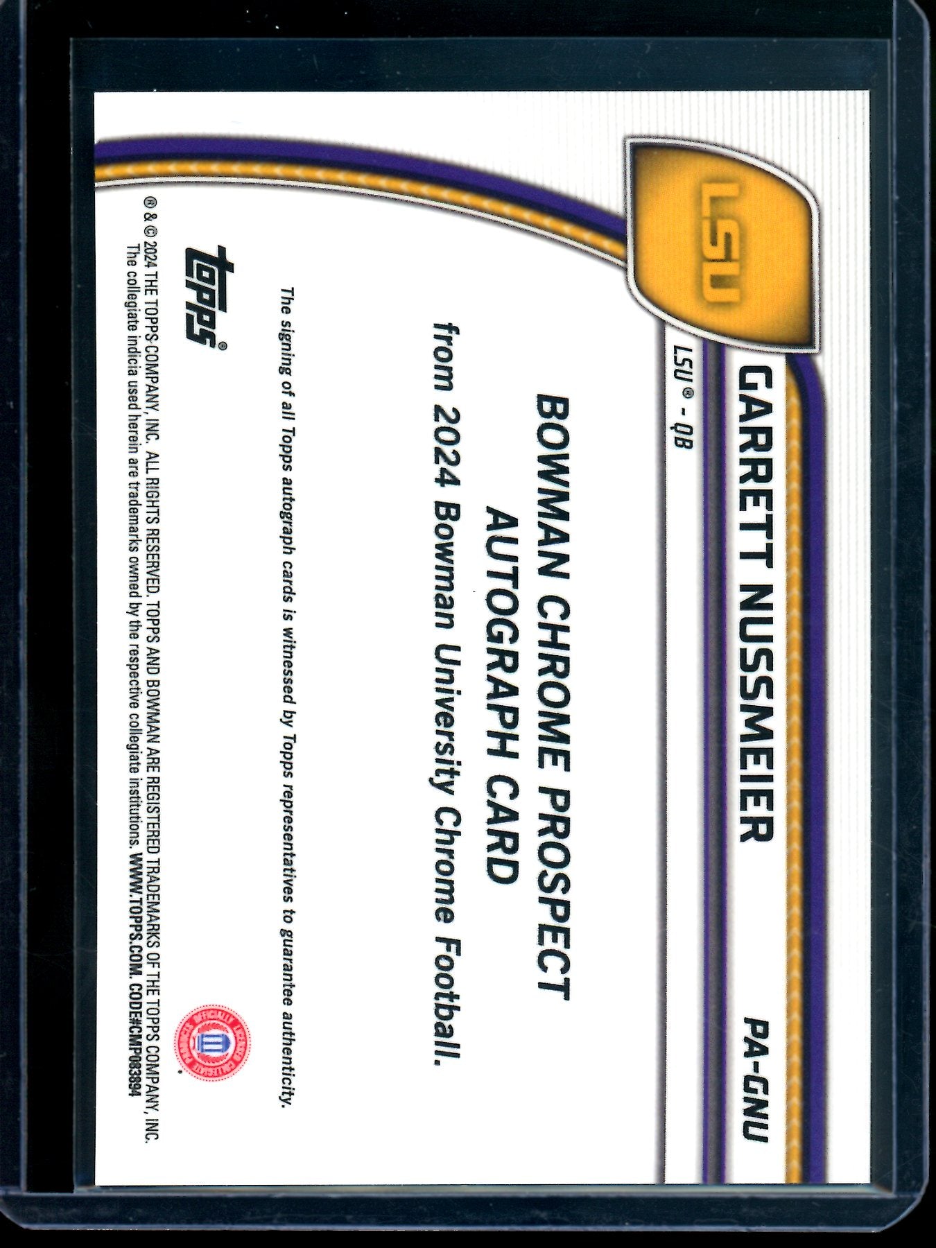 2024 Bowman U Chrome Garrett Nussmeier 1st Autograph Gold Shimmer LSU