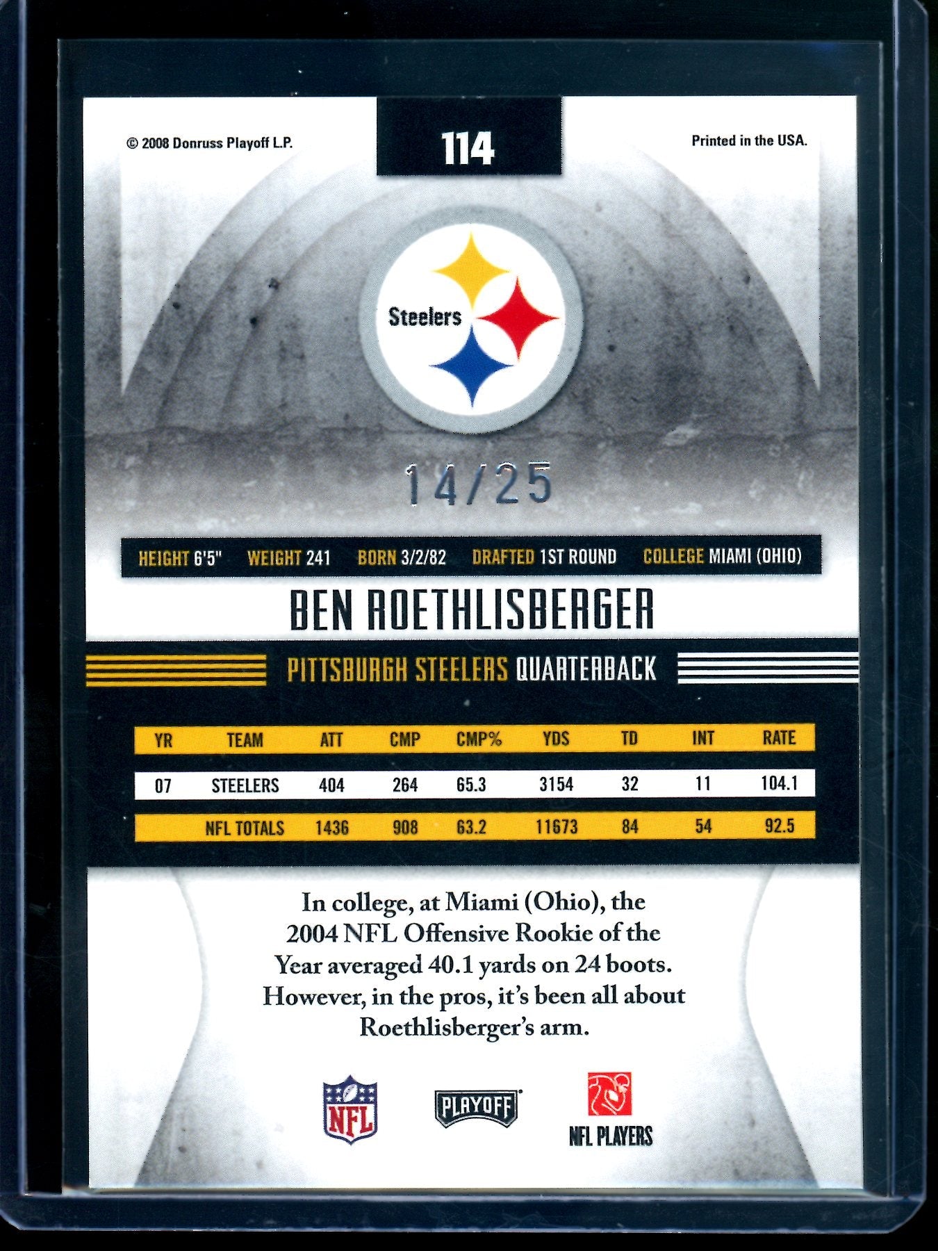 2008 Panini Absolute Ben Roethlisberger Spectrum Foil /25 Steelers