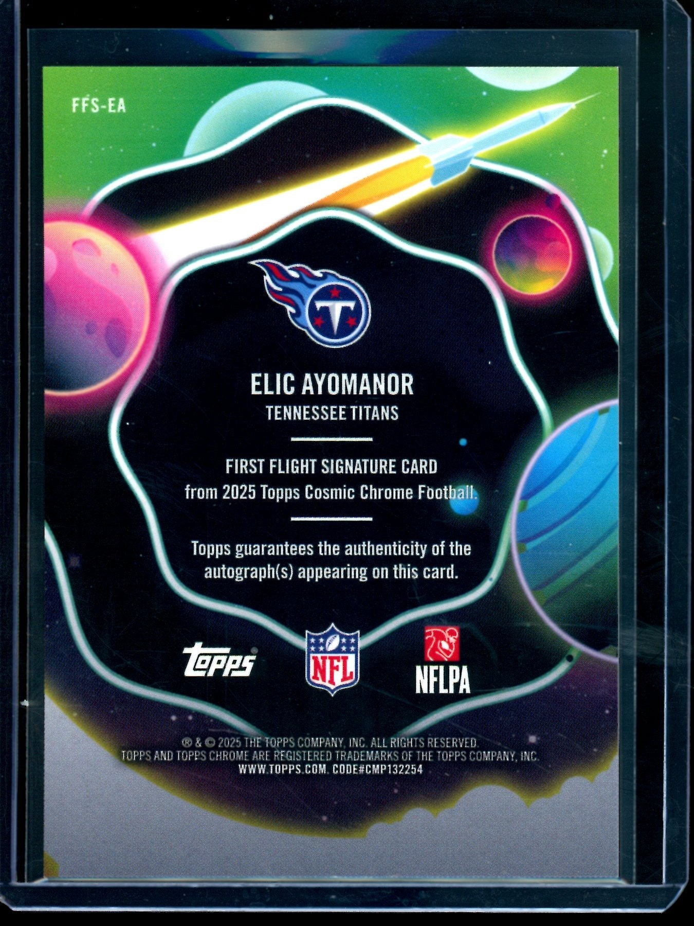 2025 Topps Cosmic Chrome Elic Ayomanor First Flight Signature Card Orange /25 Titans